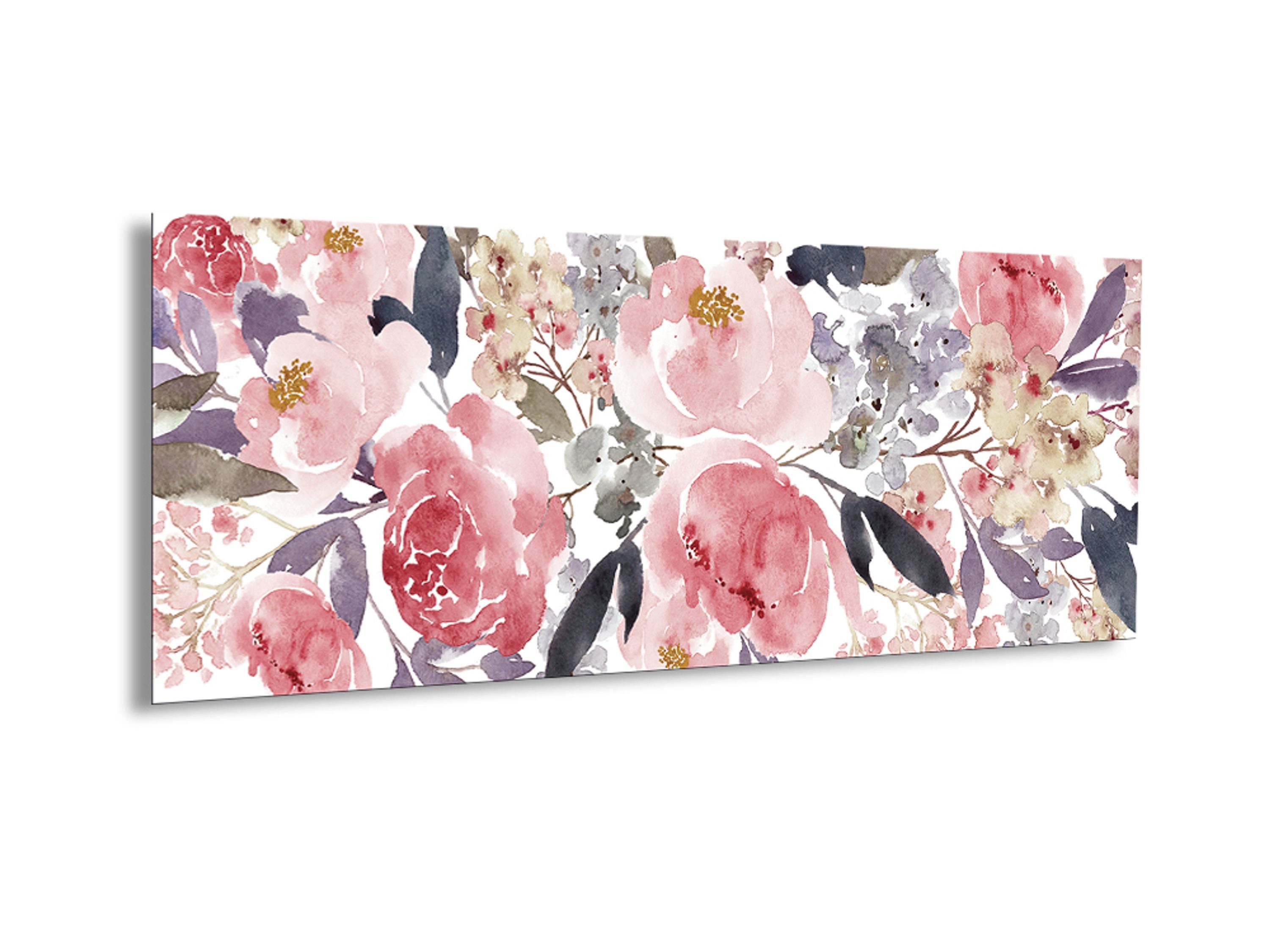 artissimo Glasbild Bild aus Glas 80x30 cm / Wandbild Querformat / Wanddeko modern, Kunst: Aquarell Blumen rosa