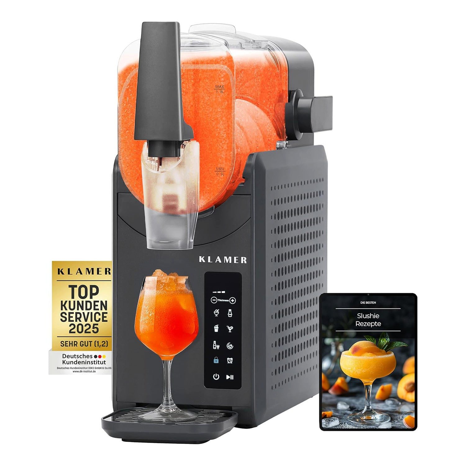 KLAMER Slush-Eismaschine 5 voreingestellte Programme: Slushie, Cocktail, Milchshake, Frappé, W…, 2,6 l, 220 W, Reinigungsautomatik, Touchpad-Steuerung, Programmierbar
