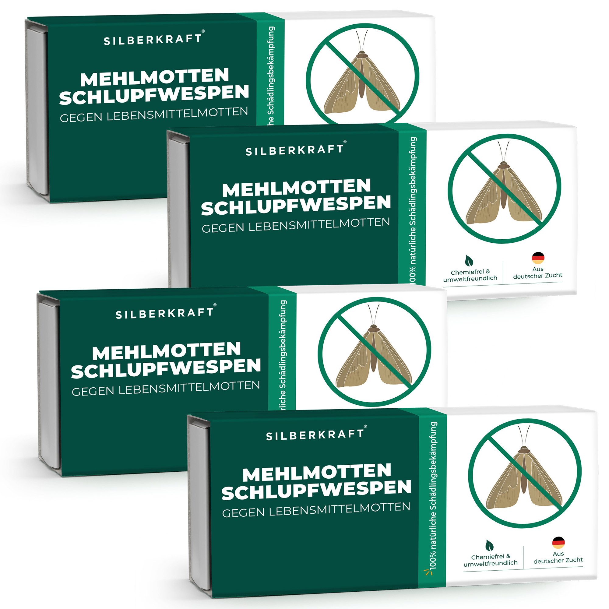 Silberkraft Insektenvernichter Mehlmottenschlupfwespen, biologische Motten- und Larvenbekämpfung, Mehlmotten, Dörrobstmotten, Speichermotten, Getreide- und Wachsmotten