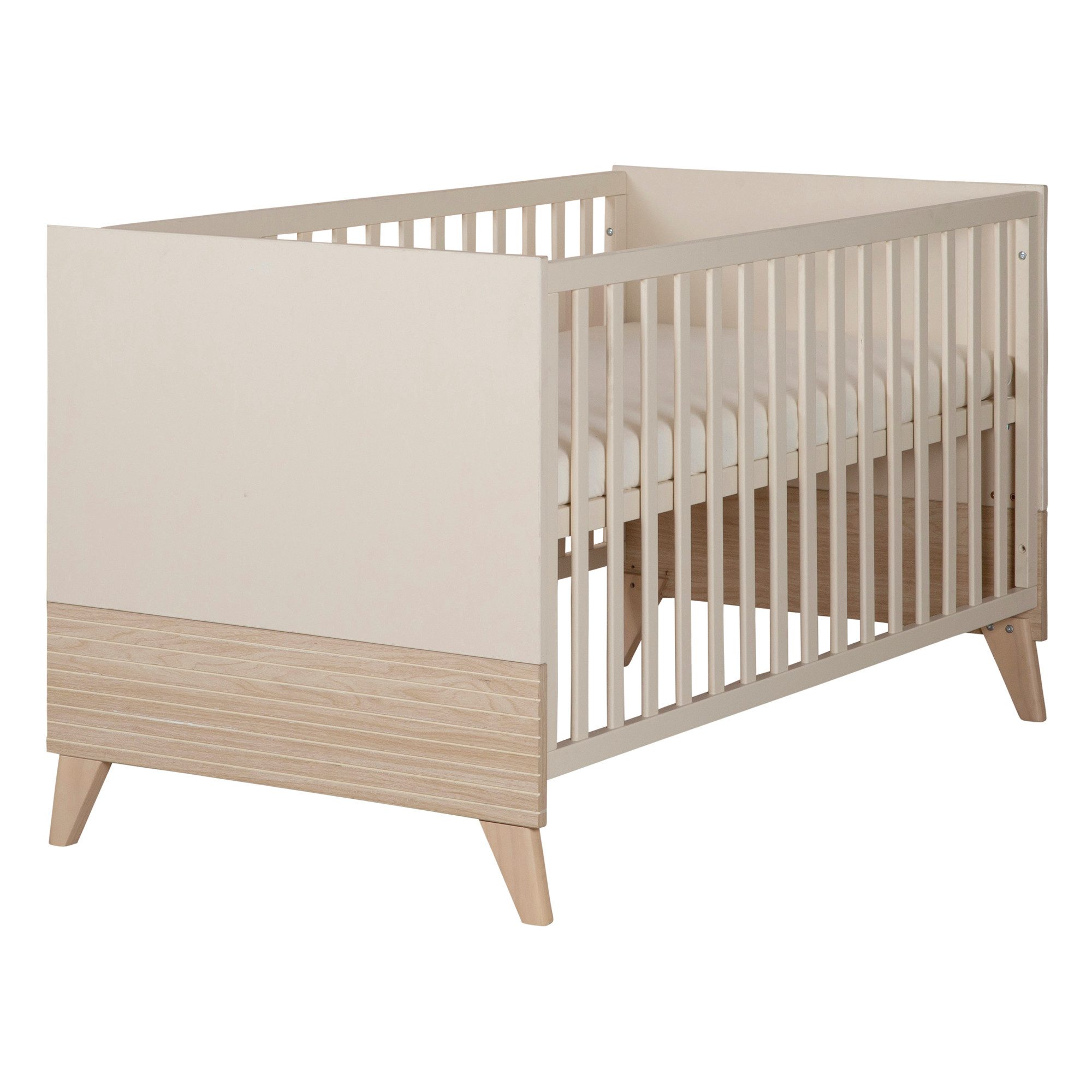 roba® Babymöbel-Set Sidney - modernes Kinderzimmer in Cashmere & Eiche, (Set, 2-tlg., Babybett 70 x1 40 cm &, Wickelkommode), Griffe & Füße aus Massivholz - Mit hochwertigen Fräsungen im Holz