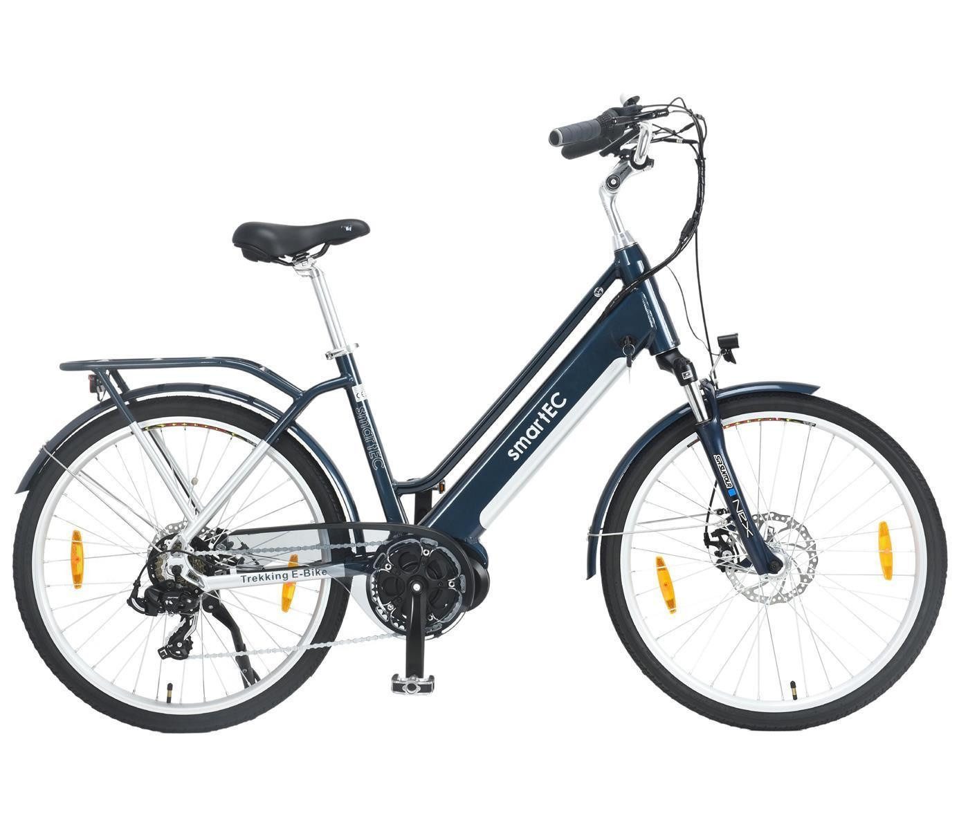 smartEC E-Bike Trekkingrad smartEC TrekX-26MD Trekking Pedelec/E-Bike Mittelmotor 26 Zoll, 7 Gang Shimano Tourney Schaltwerk, Kettenschaltung, Mittelmotor, 468.00 Wh, (1 Paket, 6 tlg., Akku mit Ladegerät), Unterstützung 25 km/h Scheibenbremse 90km Reichweite Anfahrhilfe StVZO