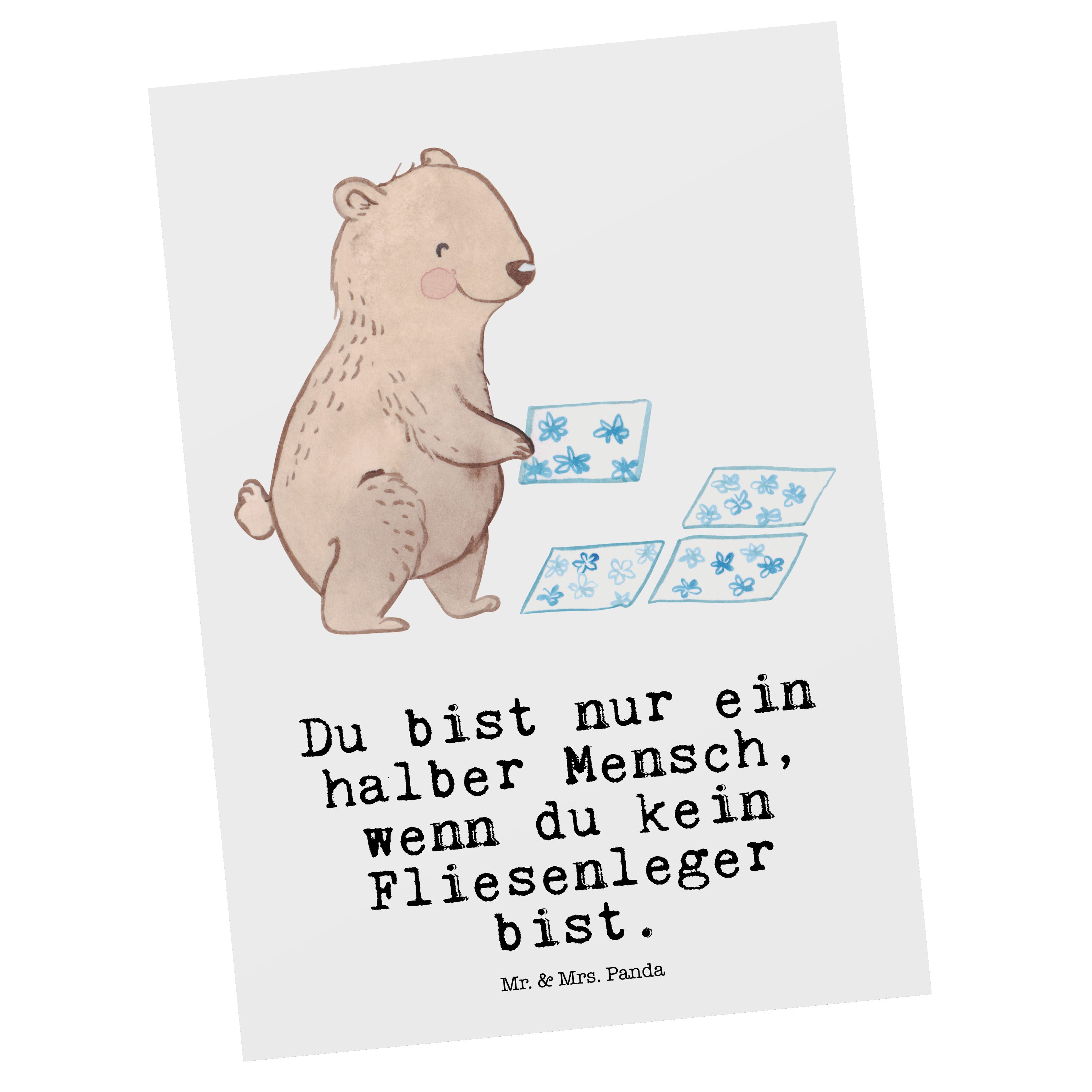 Mr. & Fliesenlege Panda Postkarte - Gesellenprüfung, Geschenk, - Mrs. Herz mit Fliesenleger Weiß