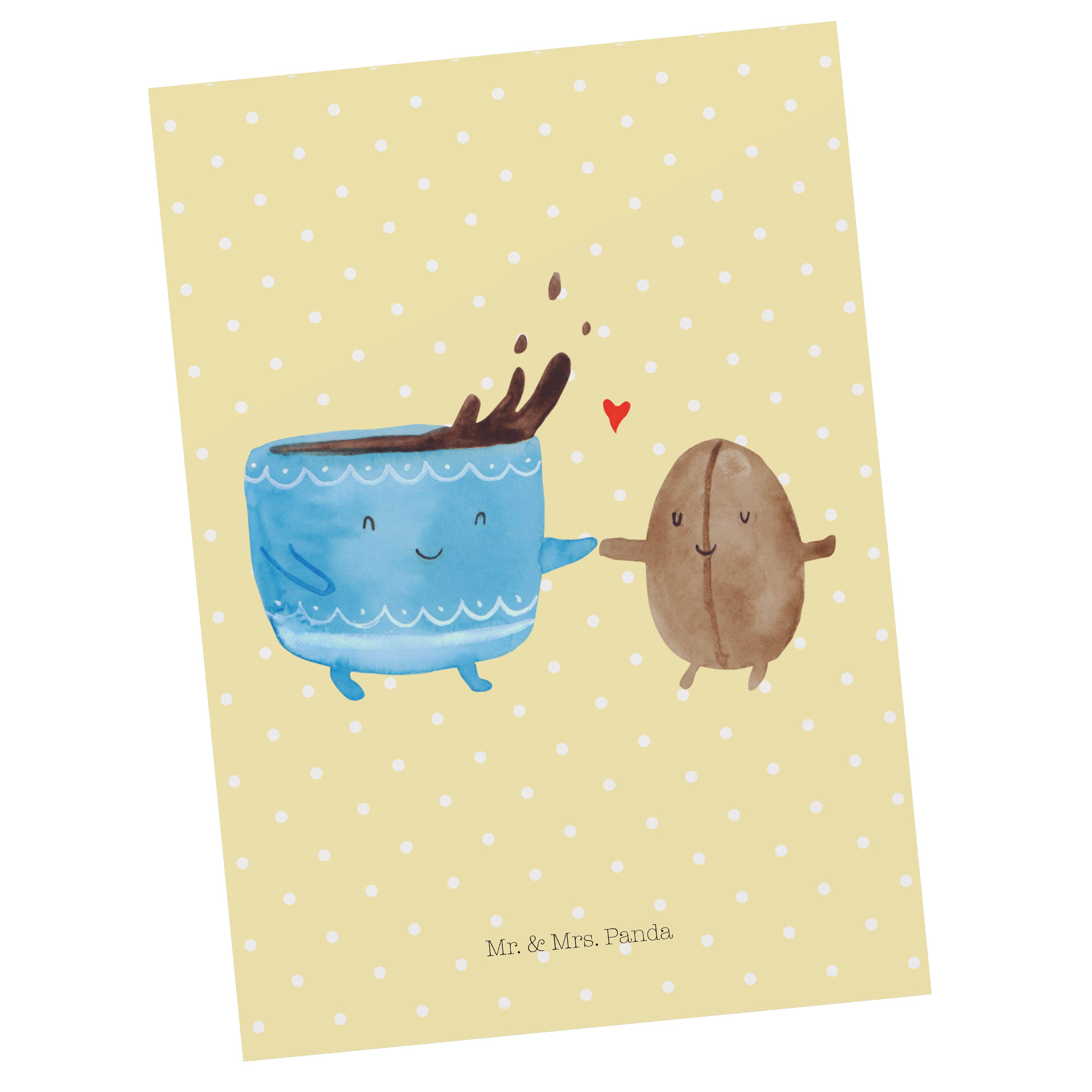 Mr. & Mrs. Panda Postkarte Kaffee Bohne - Gelb Pastell - Geschenk, Geschenkkarte, Einladung, Glü