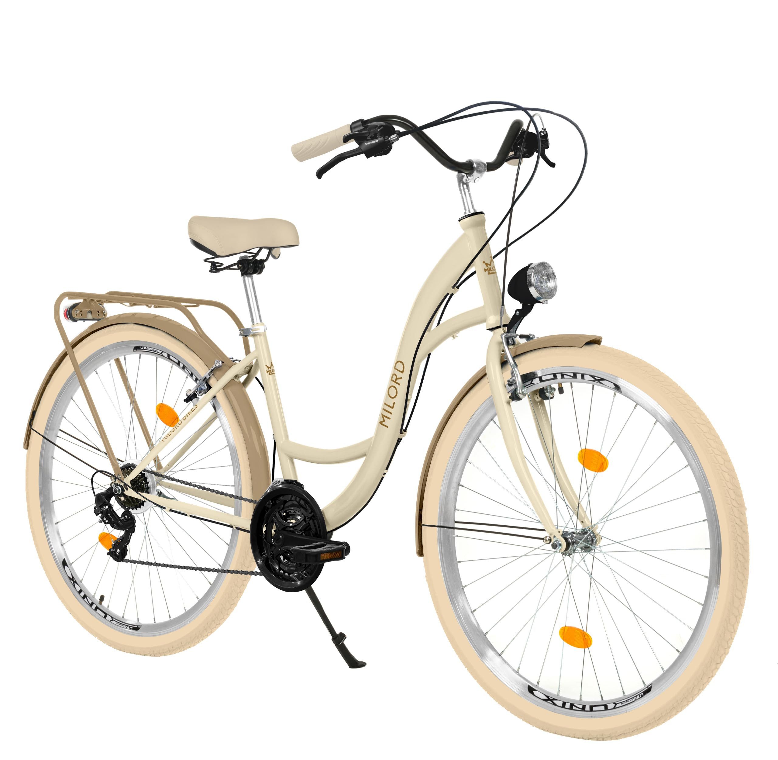 Milord Cityrad Damenfahrrad Citybike Komfort Fahrrad, 26/28 Zoll, 21-Gang, 21 Gang, (Fahrradständer, Gepäckträger, Klingel, Korb, Kotflügel)
