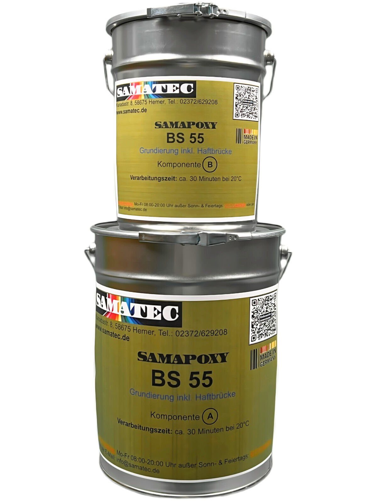 Samatec Haftgrund Grundierung BS55 mit Haftvermittler 2K Epoxid inkl. VSK, 1kg für 5m², 4kg für 20m², 8kg für 40m², weichmacherbeständig, hochbelastbar, widerstandsfähig, geruchsneutral