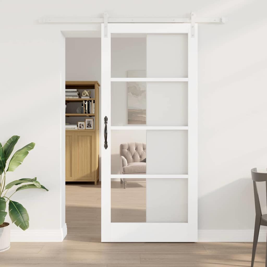 vidaXL Haustür Schiebetür ORKDAL Weiß 93 x 211 cm Massivholz Kiefer und Glas (1-St)