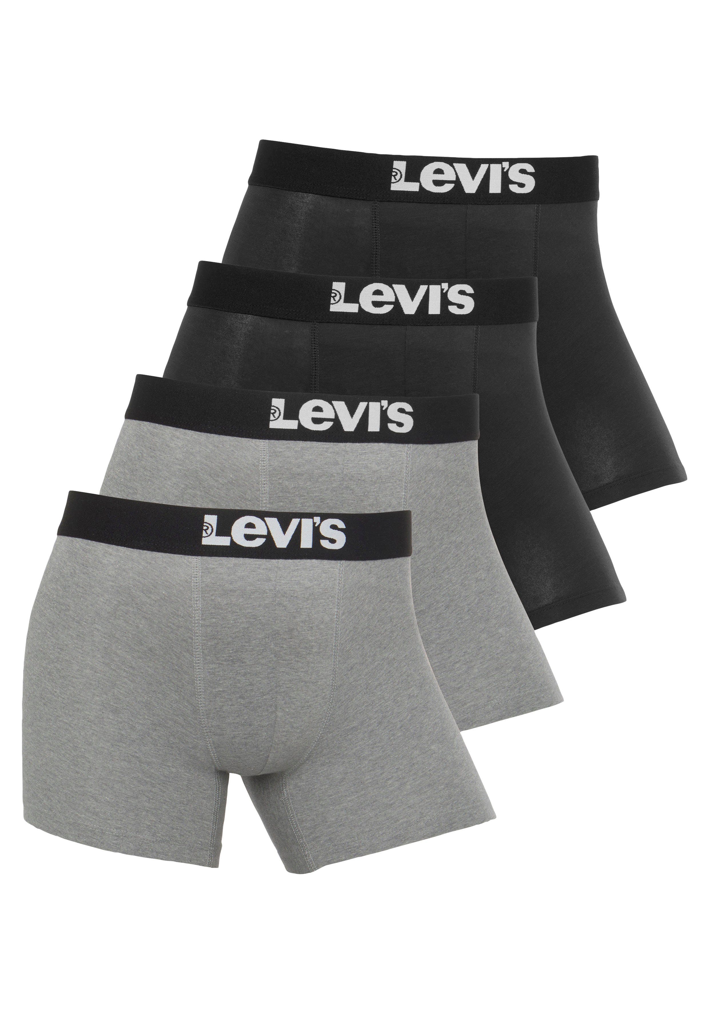 Levi's® Boxershorts Men Boxer Pack grau/schwarz Baumwollstretch 4-St) (Packung, Logo 4er Solid Superweicher