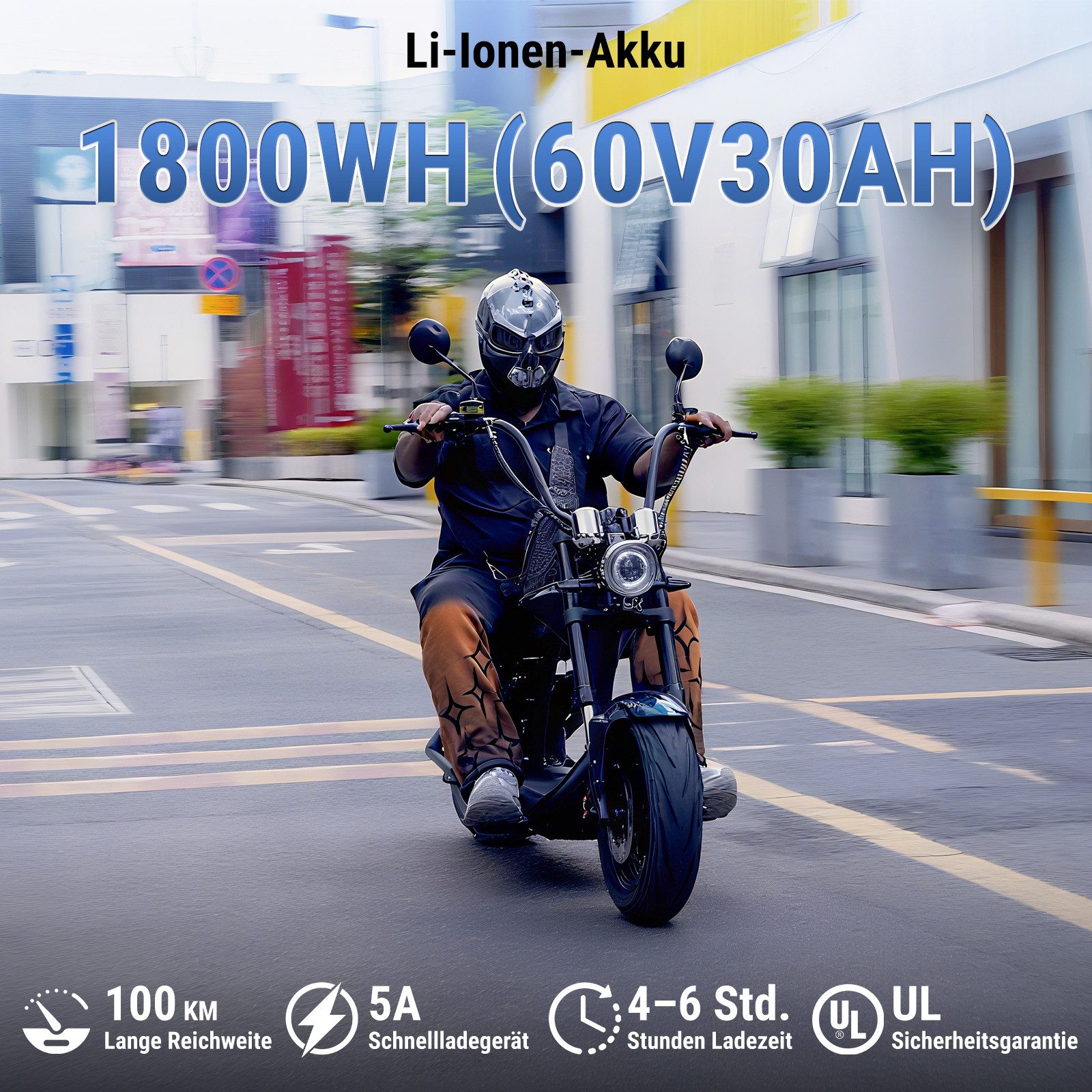 Vankel E-Scooter M1P 60V 2000W Motor 30AH 45km/h Up to 100km, 45 km/h, 100 km range, disc brakes, front and rear shock absorbers