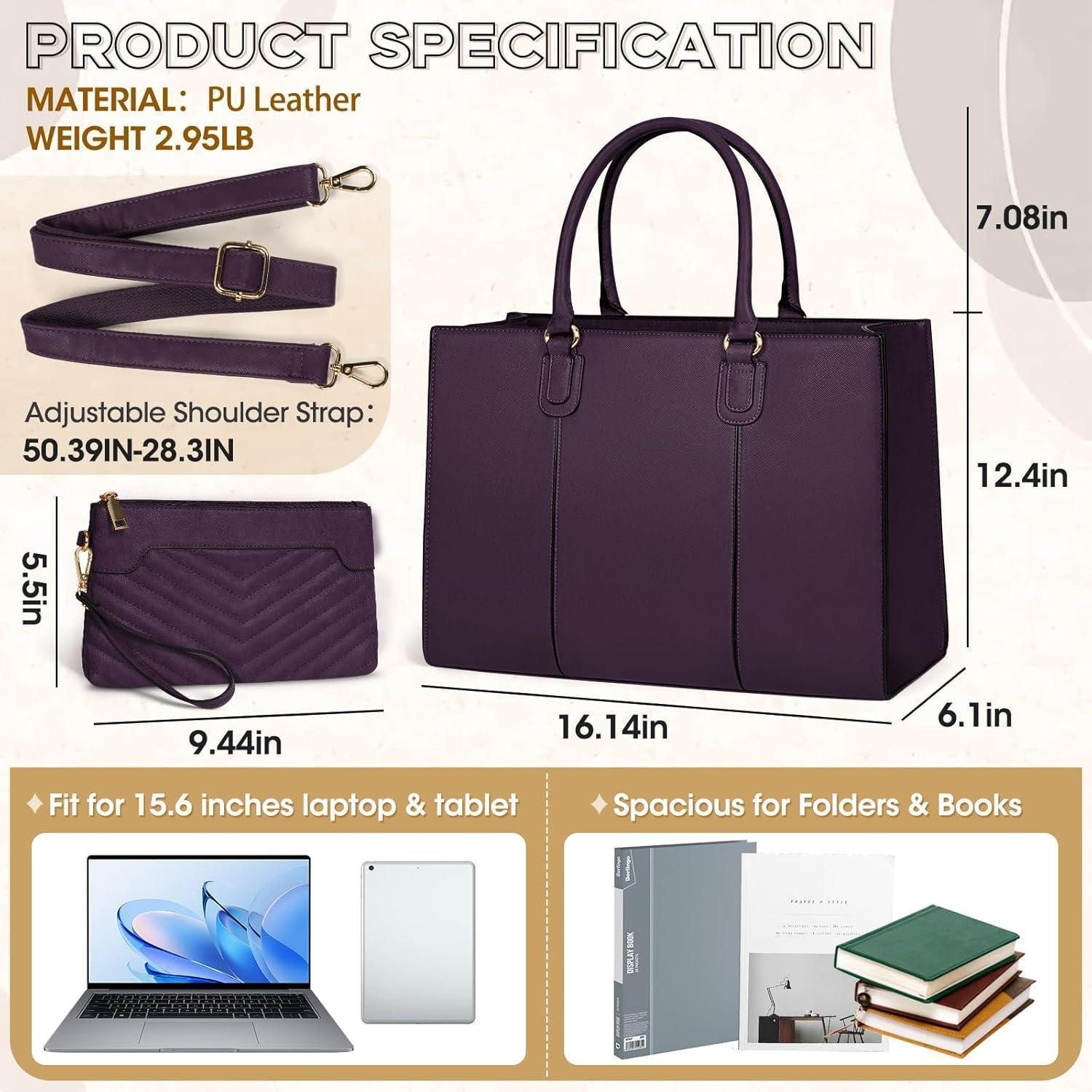 LuxusKollektion Laptoptasche Handtasche Damen 15Zoll Laptoptasche Shopper Leder Dunkelviolett