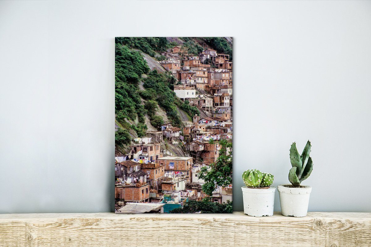 Leinwandbild Zackenaufhänger, einen inkl. Janeiro, von OneMillionCanvasses® Leinwandbild fertig gegen Rio Gemälde, de (1 einer cm Favela Hügel St), 20x30 Bild Schönes in bespannt