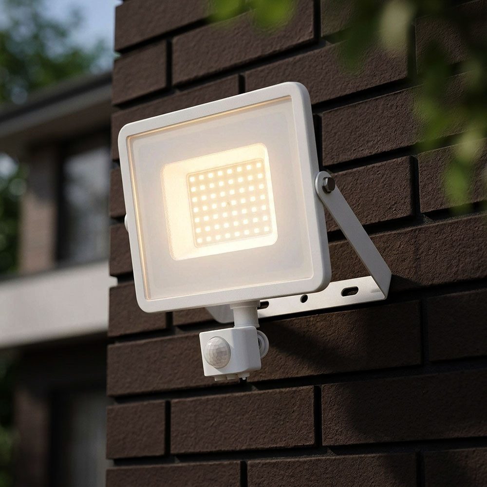 V-TAC LED Flutlichtstrahler, LED-Leuchtmittel fest verbaut, Warmweiß, LED Außenwandstrahler verstellbar Bewegungsmelder Weiß H 23,43 cm