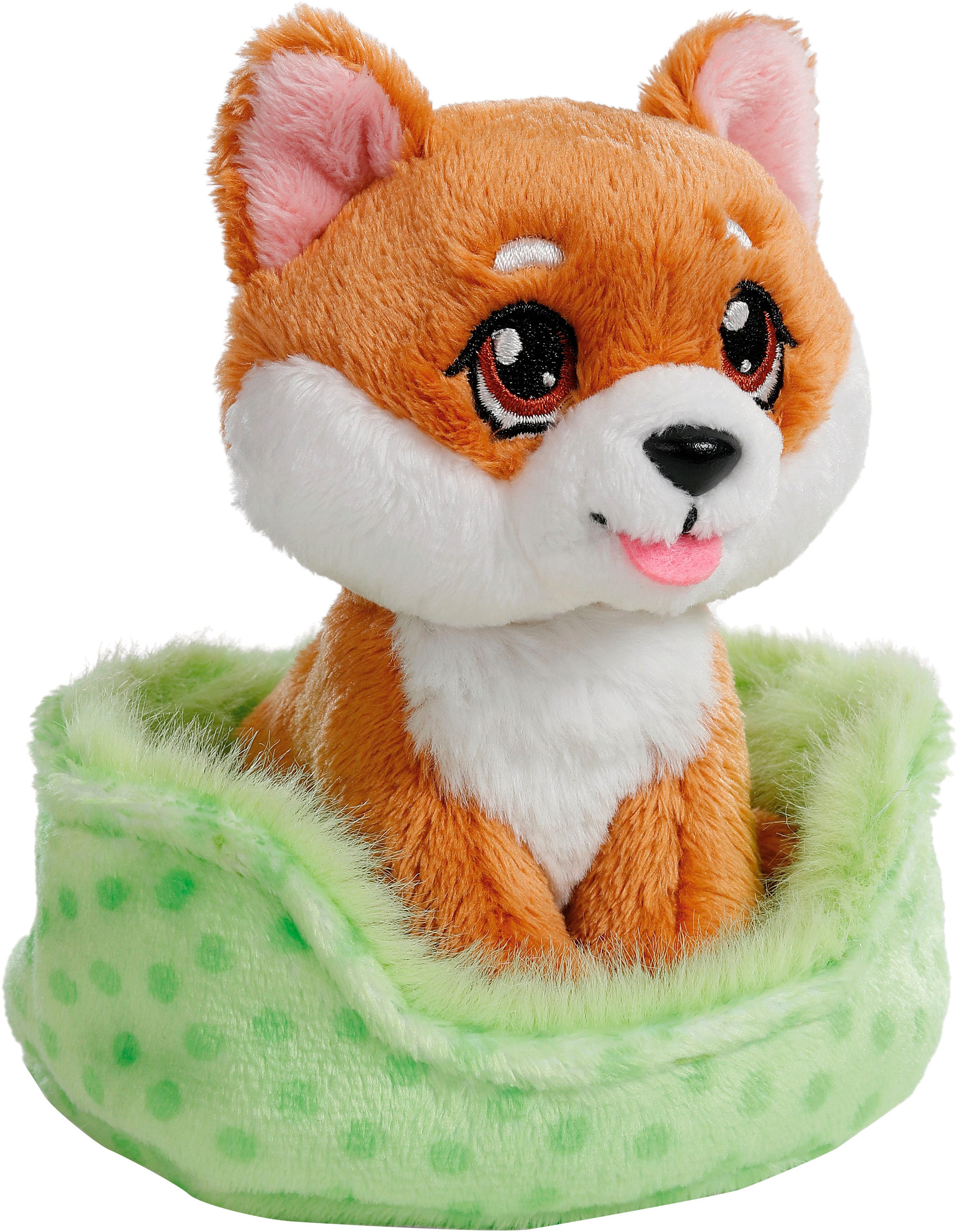 Nici Kuscheltier Little Paws, Hund Shiba Inu, 12 cm, im Körbchen grün