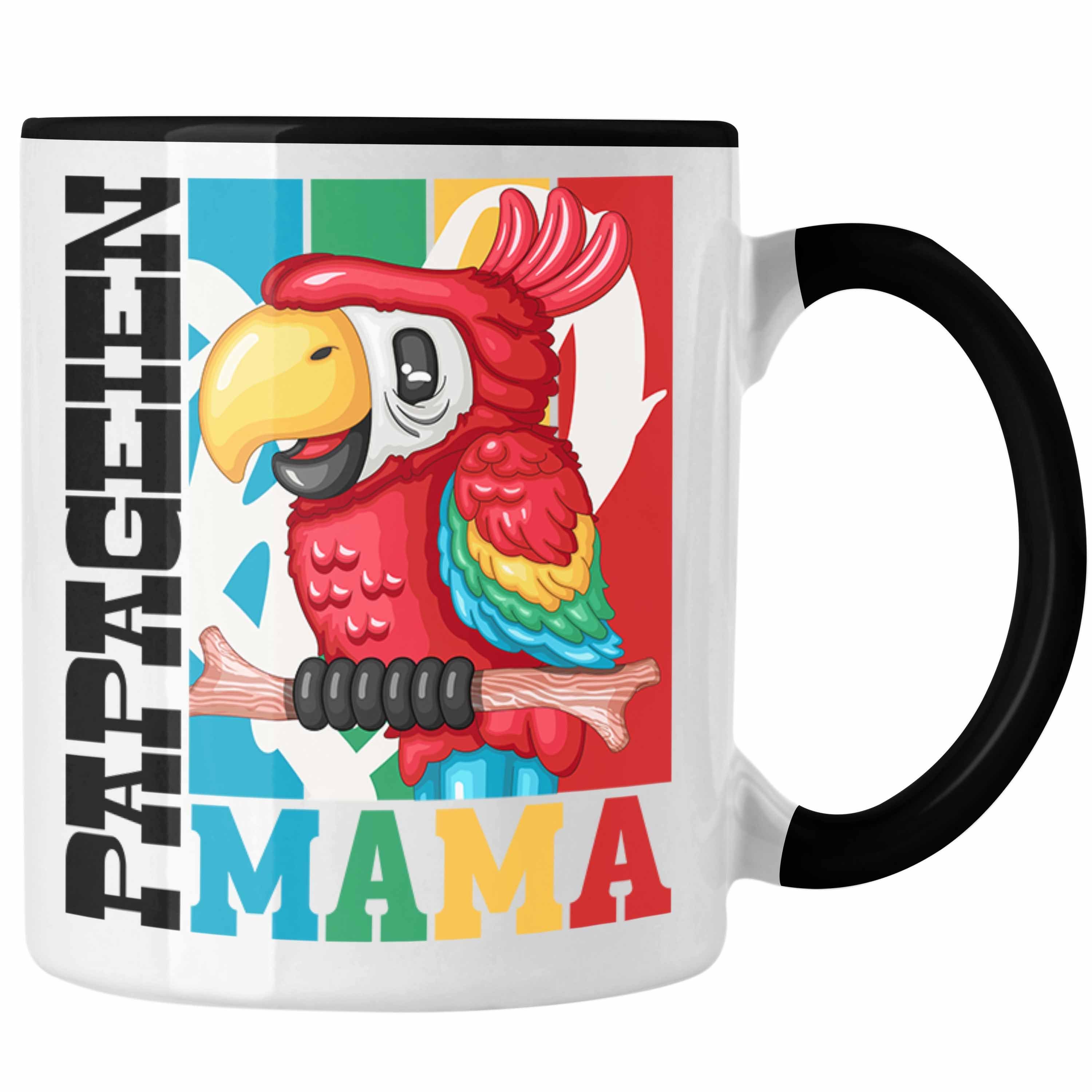Trendation Tasse Papageien Mama Tasse Geschenk für Papagei Besitzerin Spruch Geschenki Schwarz