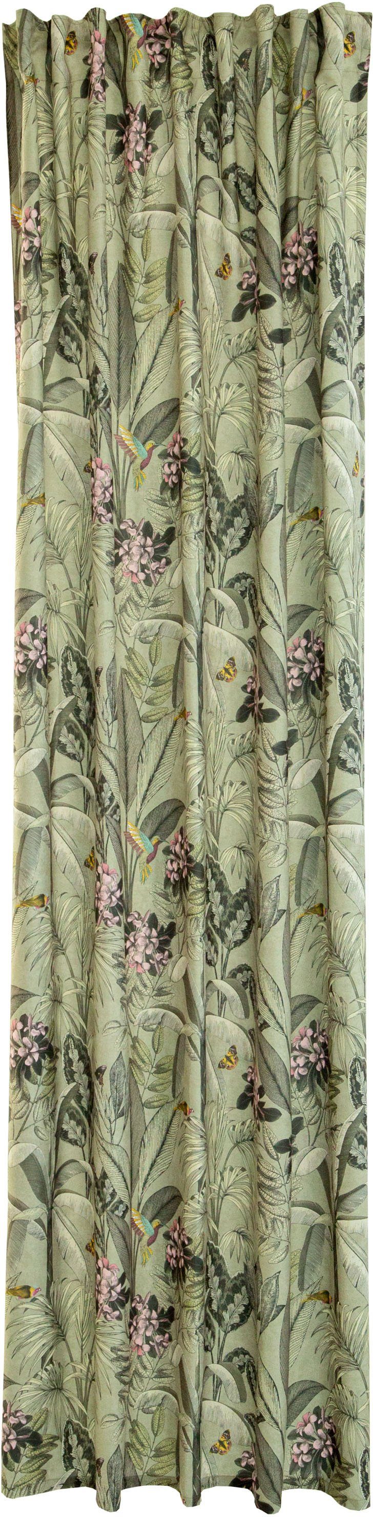 Vorhang Kelani, HOMING, verdeckte Schlaufen (1 St), blickdicht, Jacquard, blickdicht, floral, Blumen, Wohnzimmer, Schlafzimmer grün | Fertiggardinen