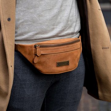 DRAKENSBERG Bauchtasche »Mel« Cognac-Braun, Damen, Herren, elegante Hüfttasche, Gürteltasche, Sling Bag aus Leder