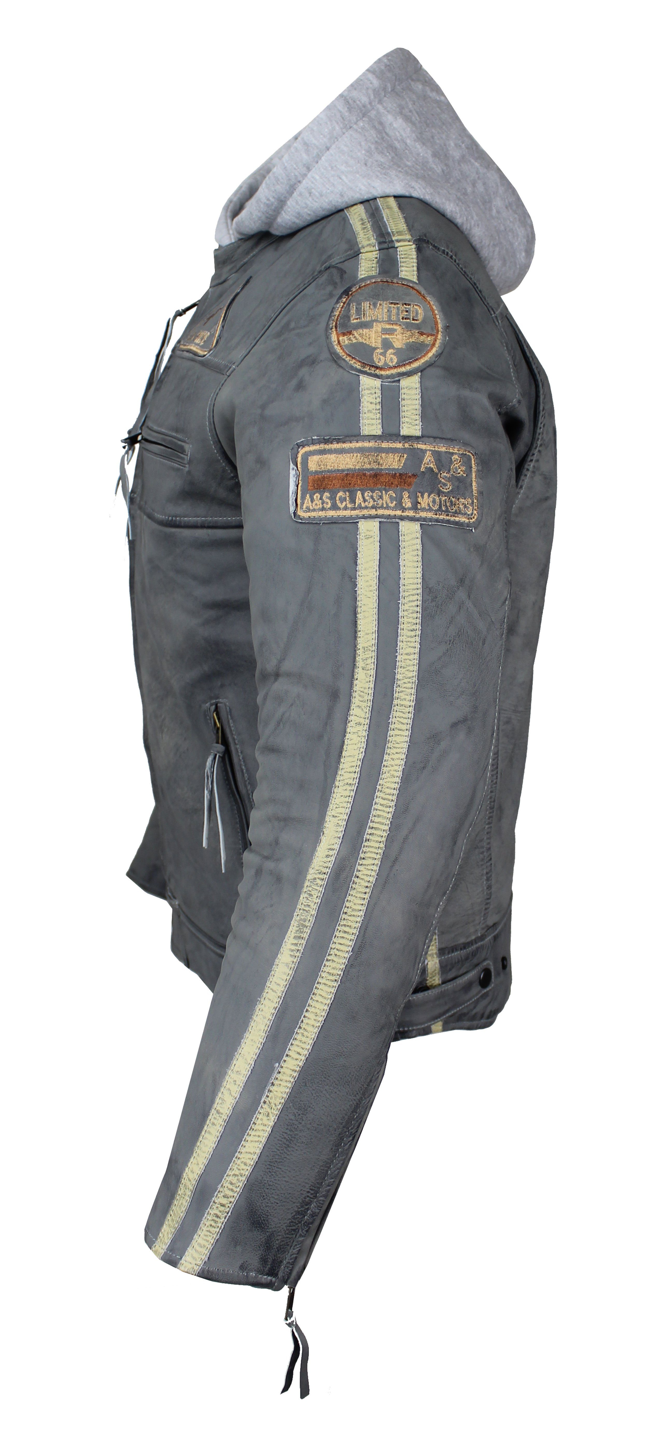 Alpha Speeds Motorradjacke Herren Leder Jacke Biker Freizeit Highway Jacke Grau (Trennbare Innenjacke + Kapuze) aus weichem Lammleder, mit herausnehmbare Protek – Bild 3 von 5