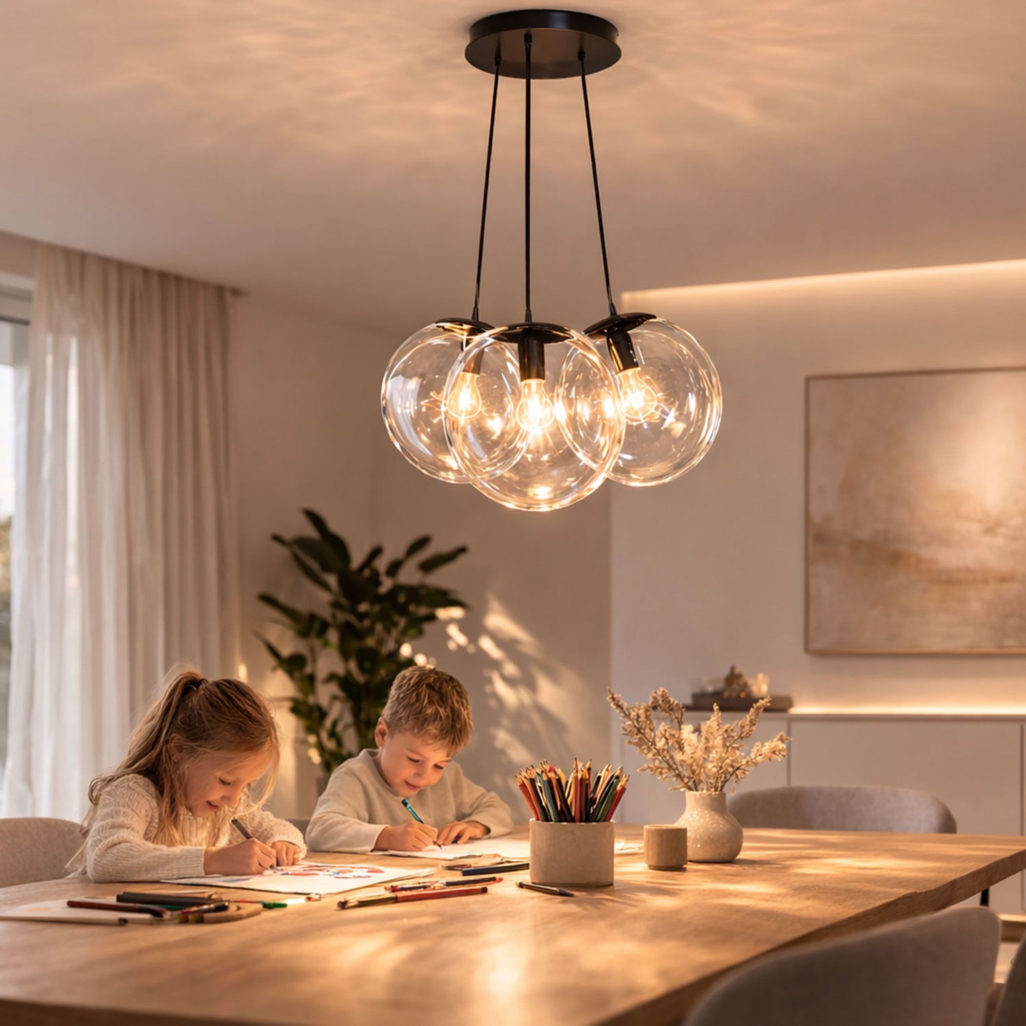 s.luce Pendelleuchte s.luce Orb Cluster Glas-Pendelleuchte 3-flammig 3x20cm Rauch Verlauf