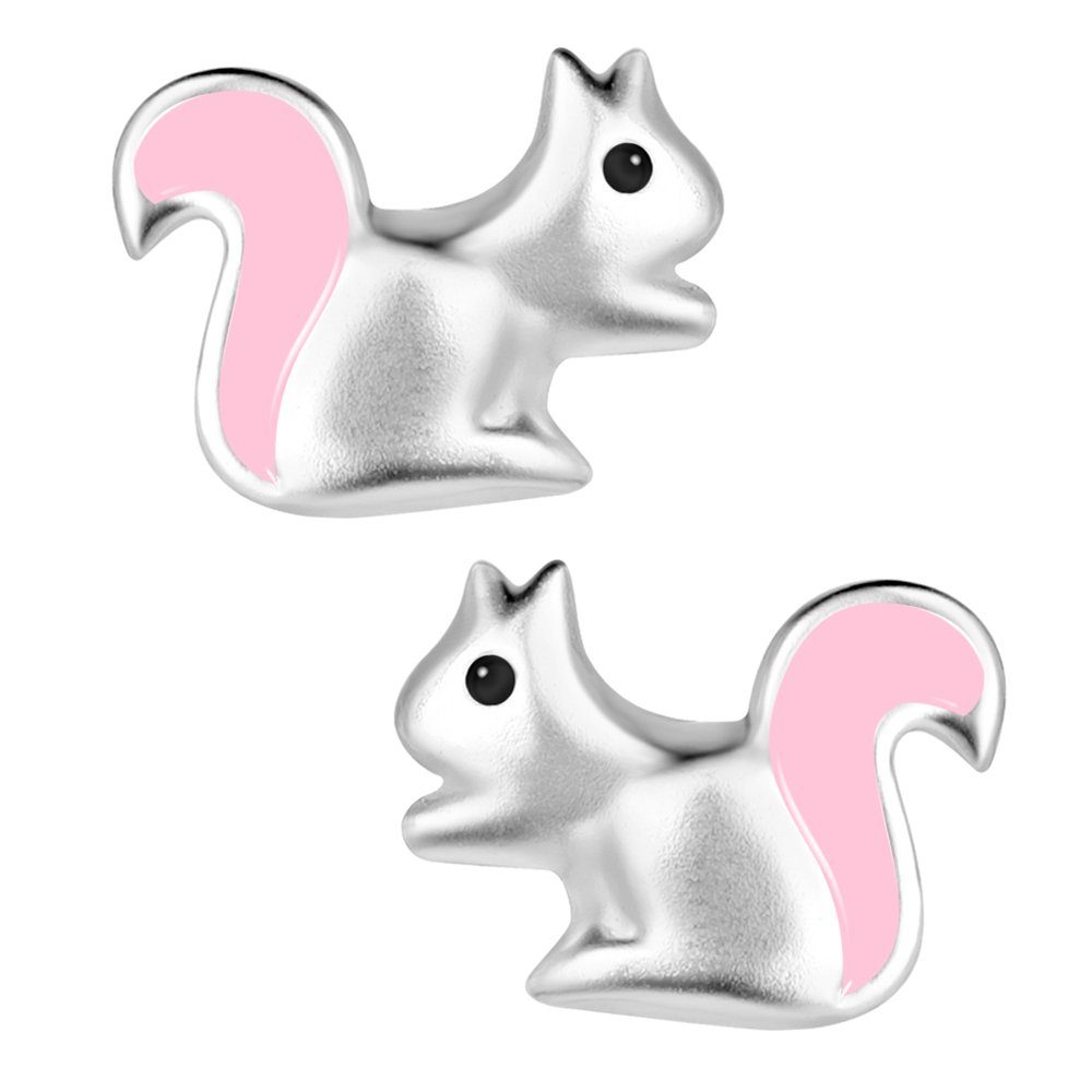 Limana Paar 925 Sterling Silber Ohrstecker Kinder Eichhörnchen, Mädchen rosa kleine Geschenkidee