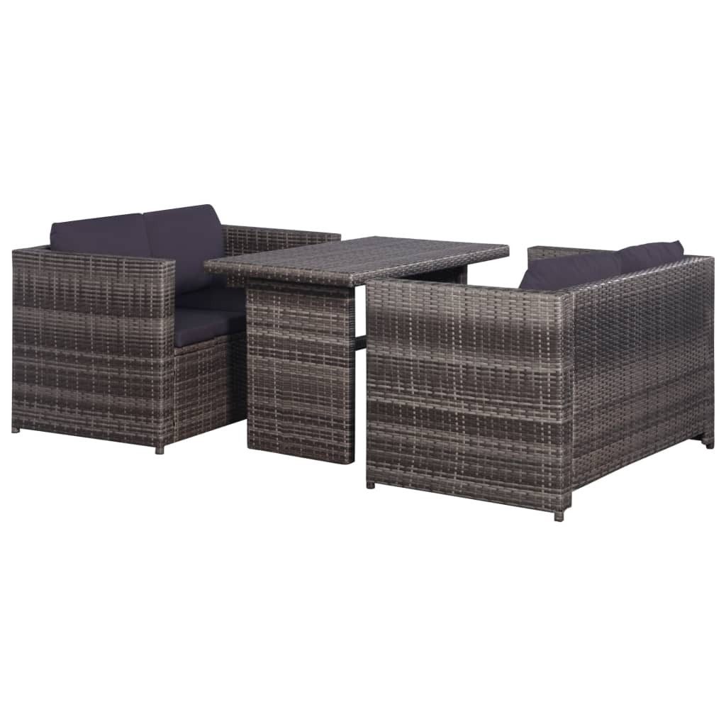 furnicato Sitzgruppe 3-tlg. Bistro-Set mit Auflagen Poly Rattan Grau, (1-tlg)