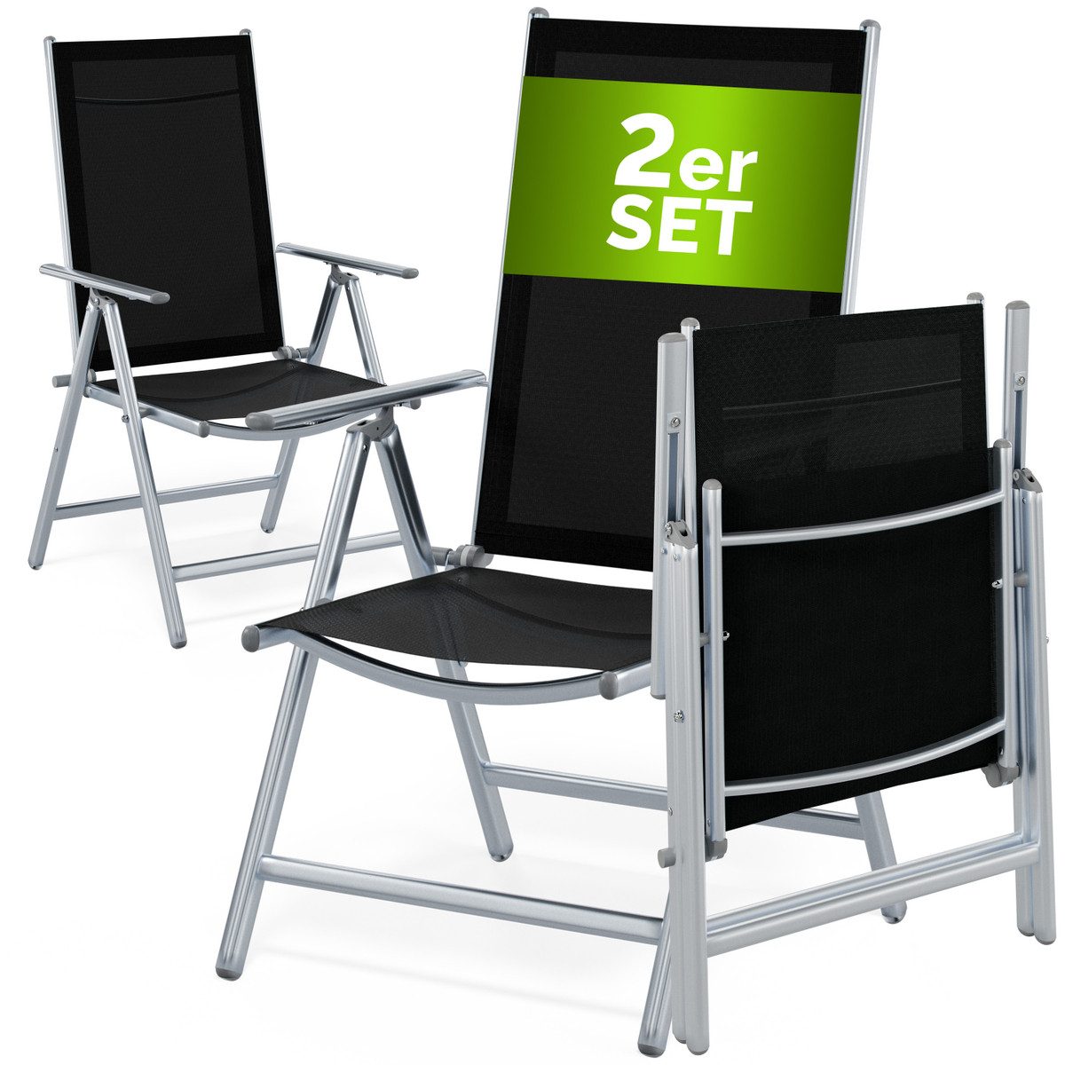 Casaria Gartenstuhl, Hochlehner Klappbar 8-Fach Verstellbar Alu Wetterfest 120kg Belastbar