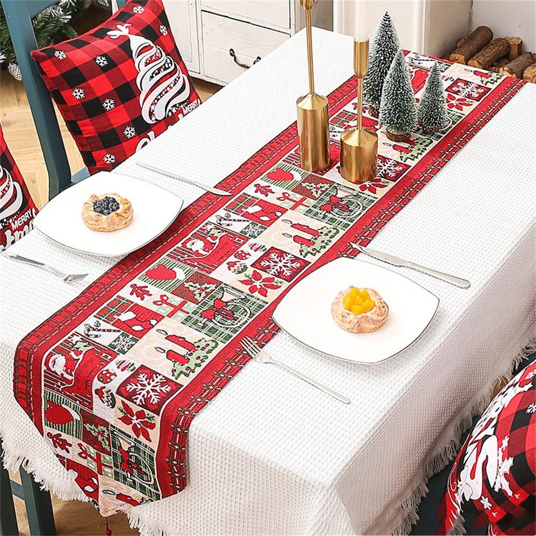 Weihnachten Tischläufer Tischdekoration Festliche Kreativ bedruckte DÖRÖY Tischfahnen,