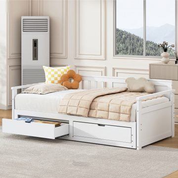 XDeer Stauraumbett Tagesbett,Multifunktionales Zwei-in-Eins-Tagesbett, Schubladen, und Ausziehbett Weiß