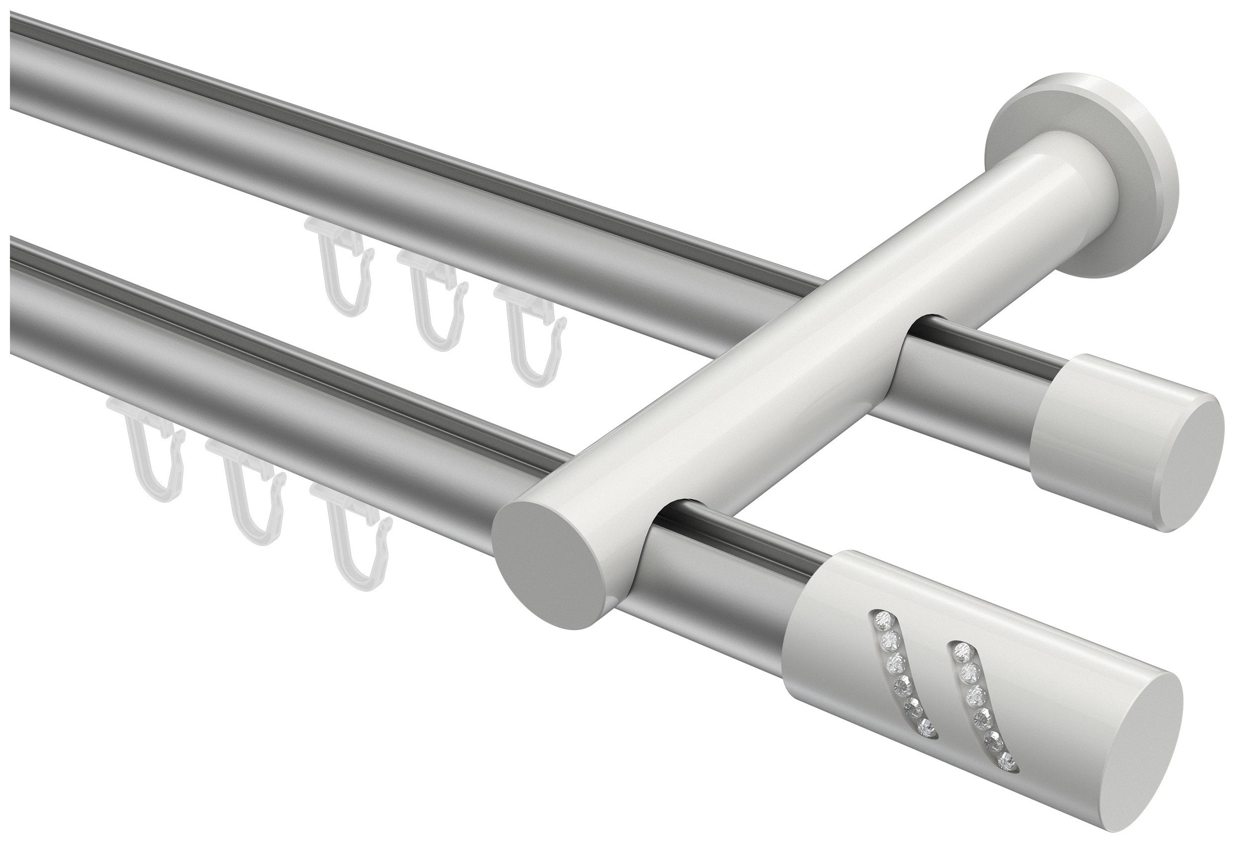 INTERDECO Innenlaufschiene Platon Zoena, Ø 20 mm, 2-läufig, Fixmaß, kürzbar, Wandmontage, Aluminium, Silbergrau / Weiß / Bicolor