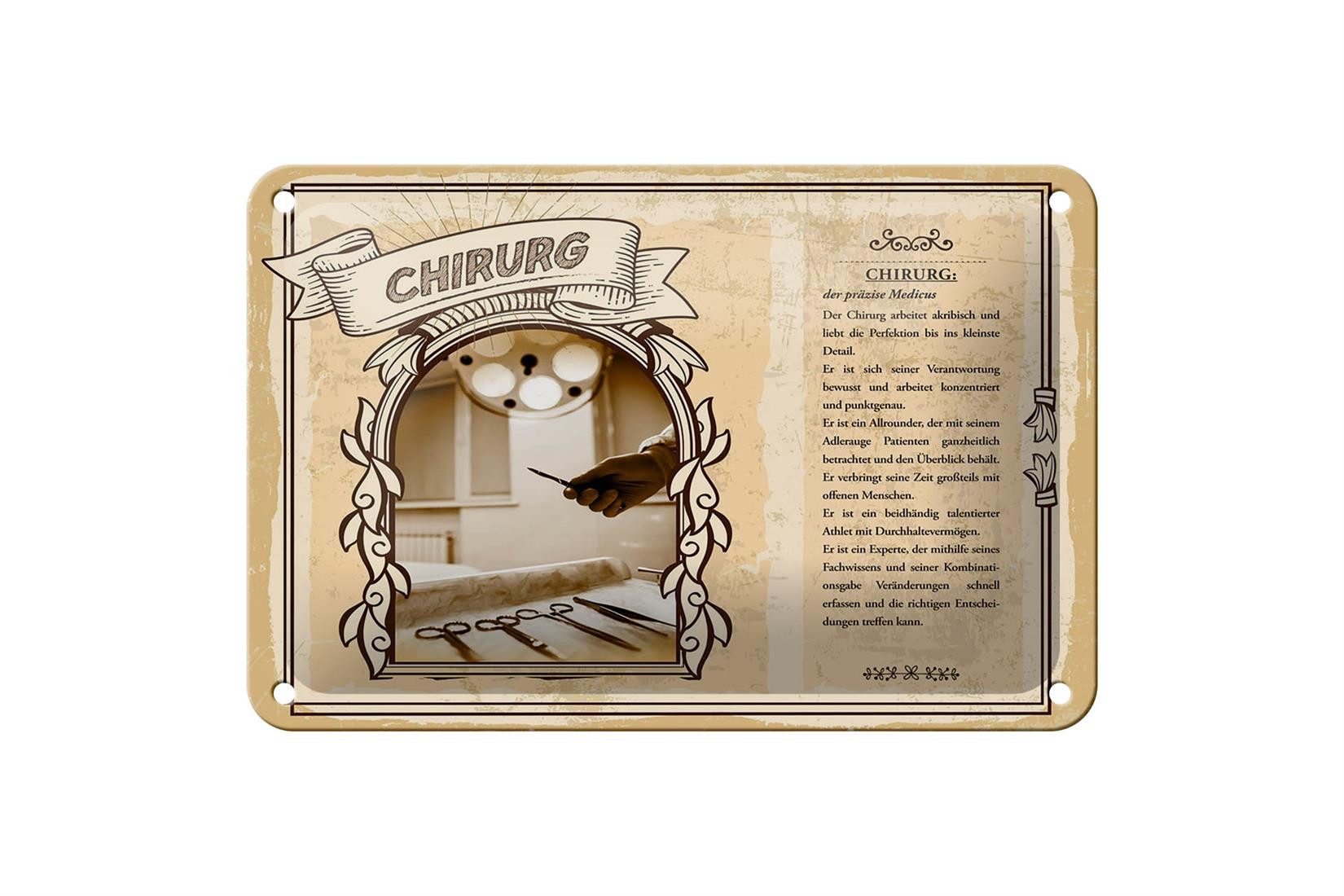 Femer GmbH Metallschild Berufe 18x12cm Chirurg präzis Medikus Perfektion Schild, (1 St), gewölbte Oberfläche, abgerundete Ecken, umgeschlagene Kanten