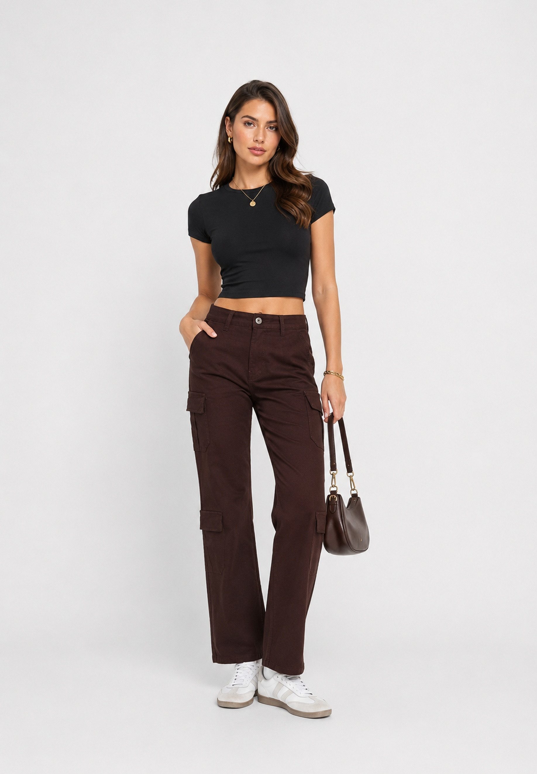 GIRL VIVI Cargohose Damen Cargo Hose mit geradem Bein und aufgesetzten Pattentaschen