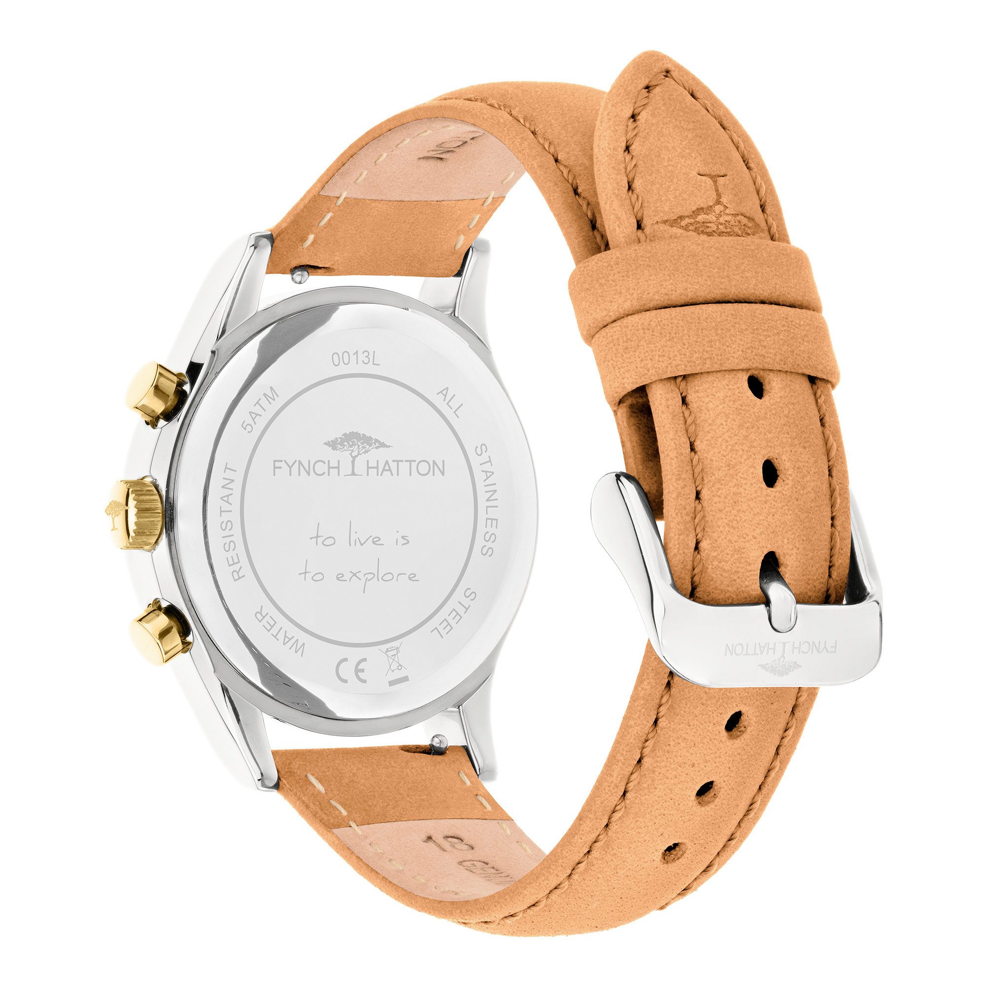 FYNCH-HATTON Chronograph FHT-0013-LC, Quarzuhr, Armbanduhr, Damenuhr, Lederarmband, analog, Stoppfunktion