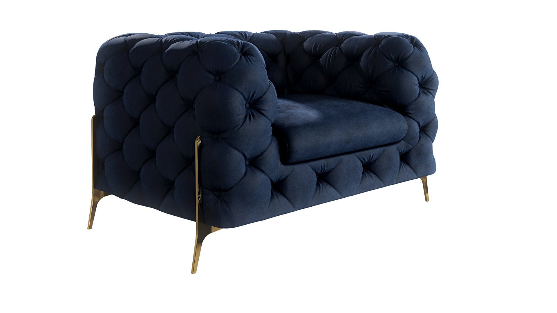 mit Marineblau Chesterfield-Sessel Füßen, Goldene Metall Möbel mit S-Style Ashley Wellenfederung
