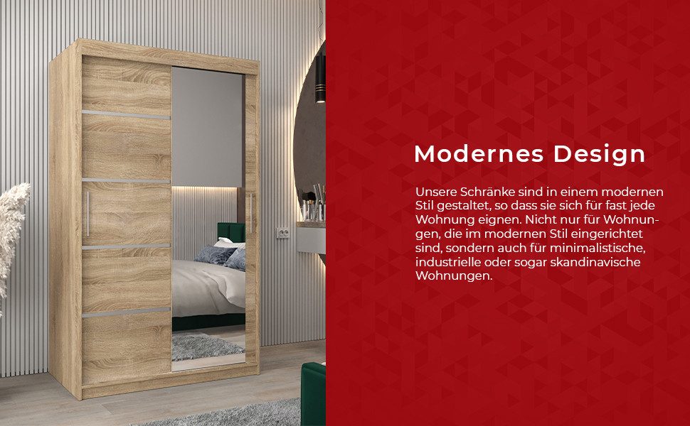 ABIKS MÖBEL Schwebetürenschrank Verona 2 Schlafzimmerschrank, mit Spiegel, Kleiderstange und Regalen – Bild 4 von 5