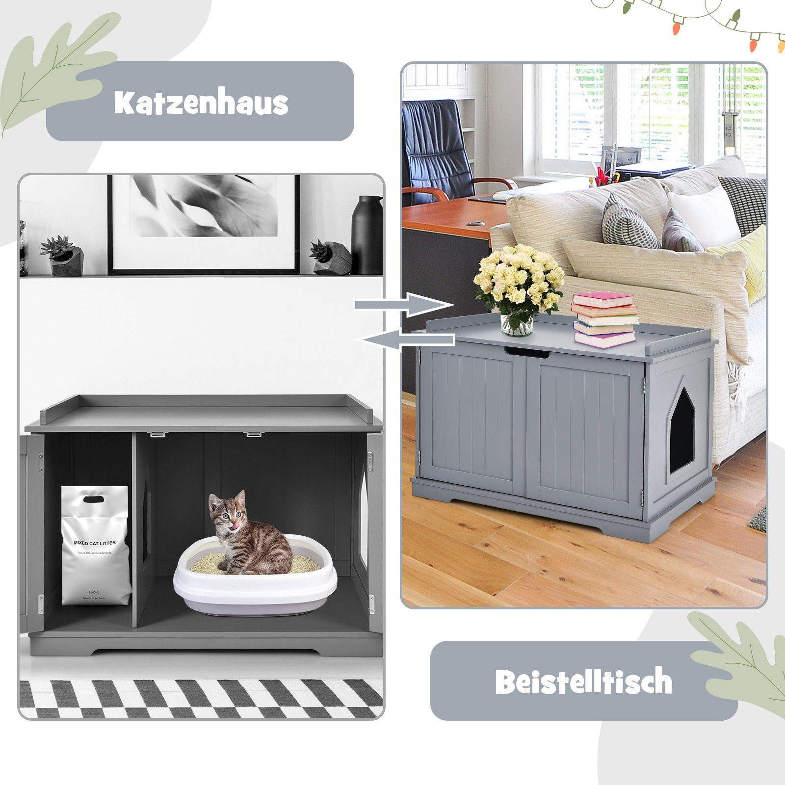COSTWAY Tierhaus Katzenhaus, Katzenhöhle, mit Bett & Eingang, 75x54x52cm