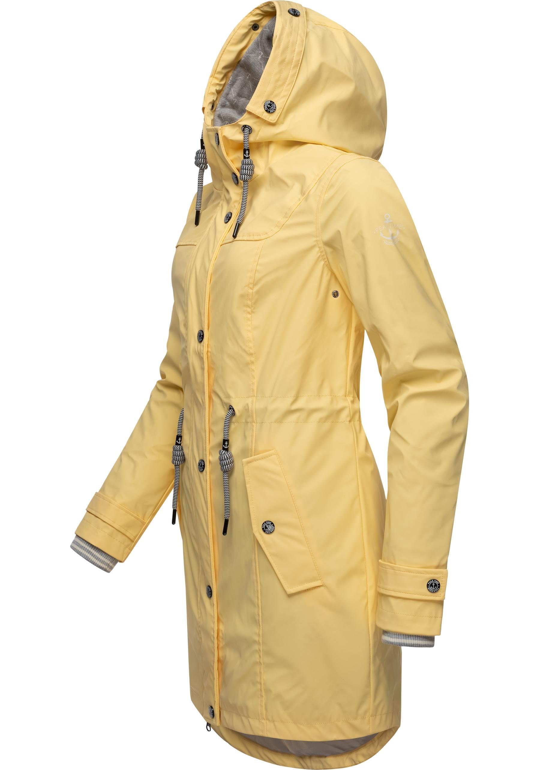 pastellgelb TIME Damen für L60042 PEAK Regenjacke taillierter stylisch Regenmantel