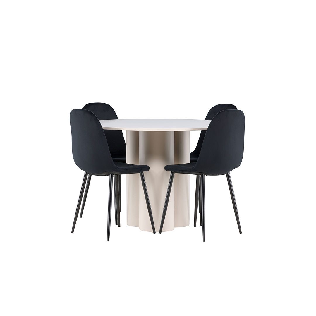 ebuy24 Essgruppe Olivia Essgruppe Tisch Ø110cm und 4 Velours Stühle, (5-tlg)