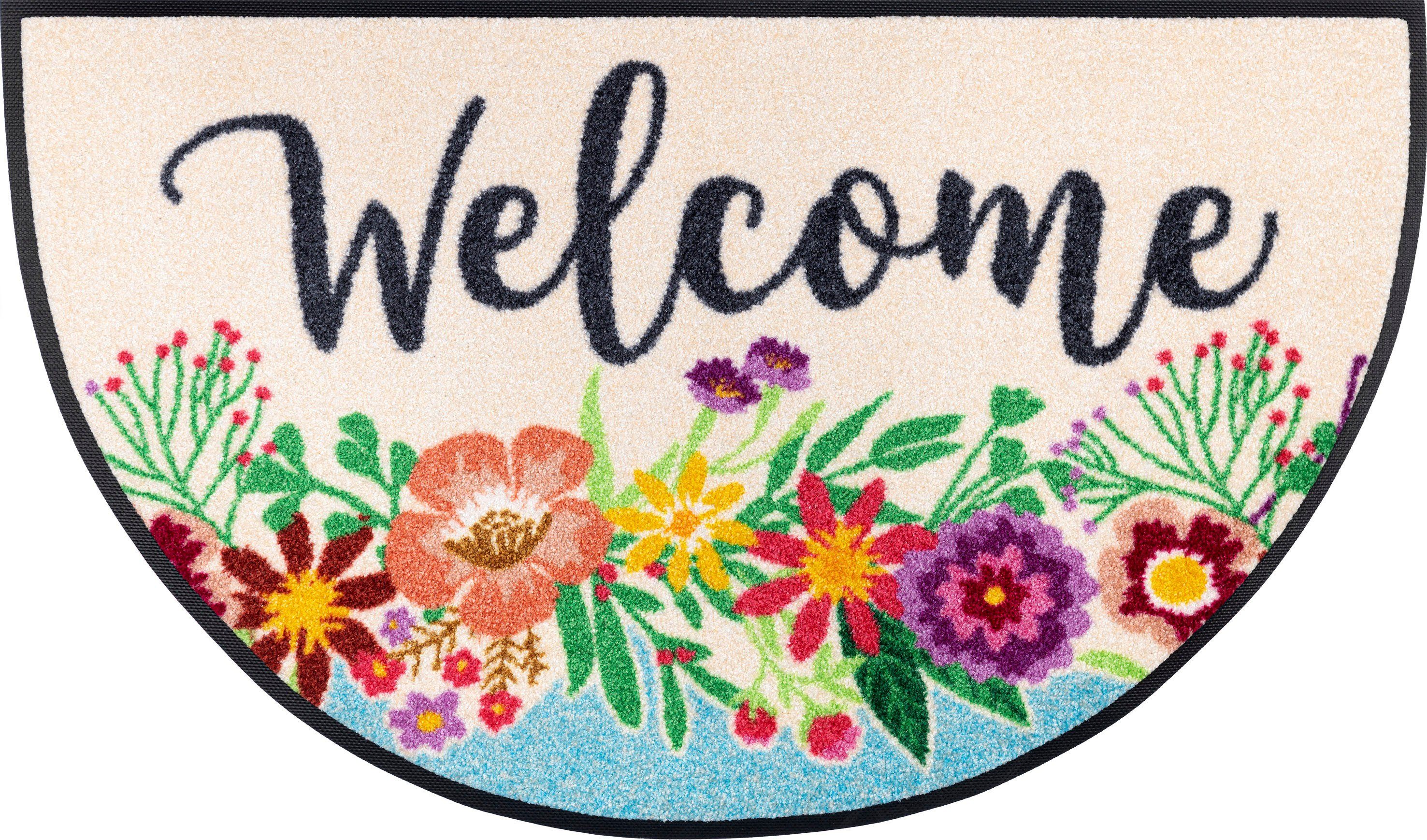 by Welcome mit Blooming, wash+dry Round Höhe: Fußmatte 7 waschbar Spruch, Blumen, mm, halbrund, Schmutzfangmatte, Kleen-Tex, rutschhemmend, Motiv