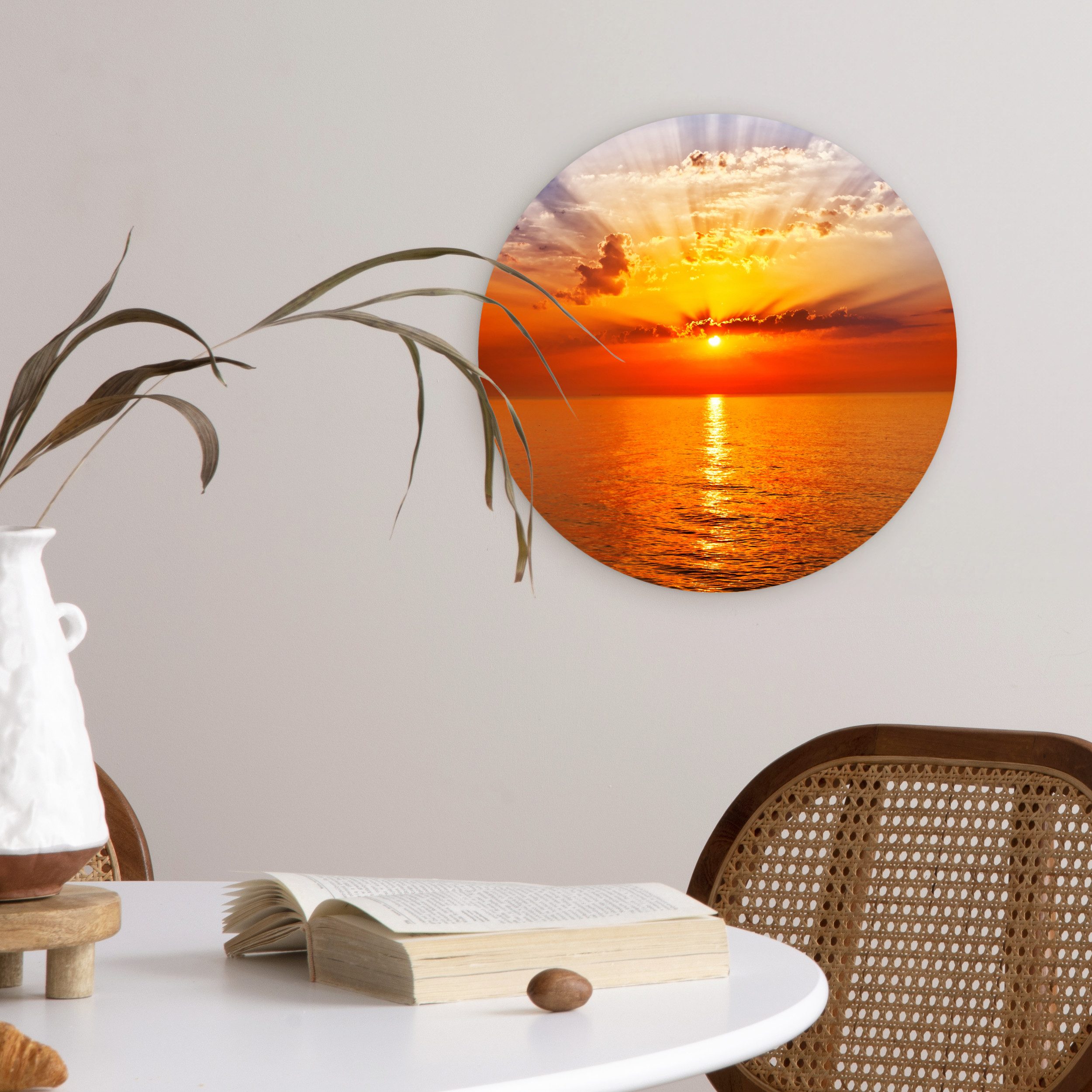 MuchoWow Gemälde Sonnenuntergang - Meer - Himmel - Orange - Horizont - Wasser, Fotodruck (1 St), Kreis Wanddekoration, Rundes Wandbild, 30x30 cm – Bild 5 von 5
