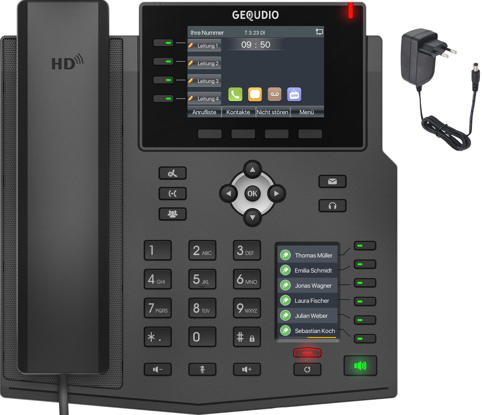 GEQUDIO GX5+ Kabelgebundenes Telefon (IP Tischtelefon mit Netzteil / 2x Farb-Display / HD Audio / Bluetooth)