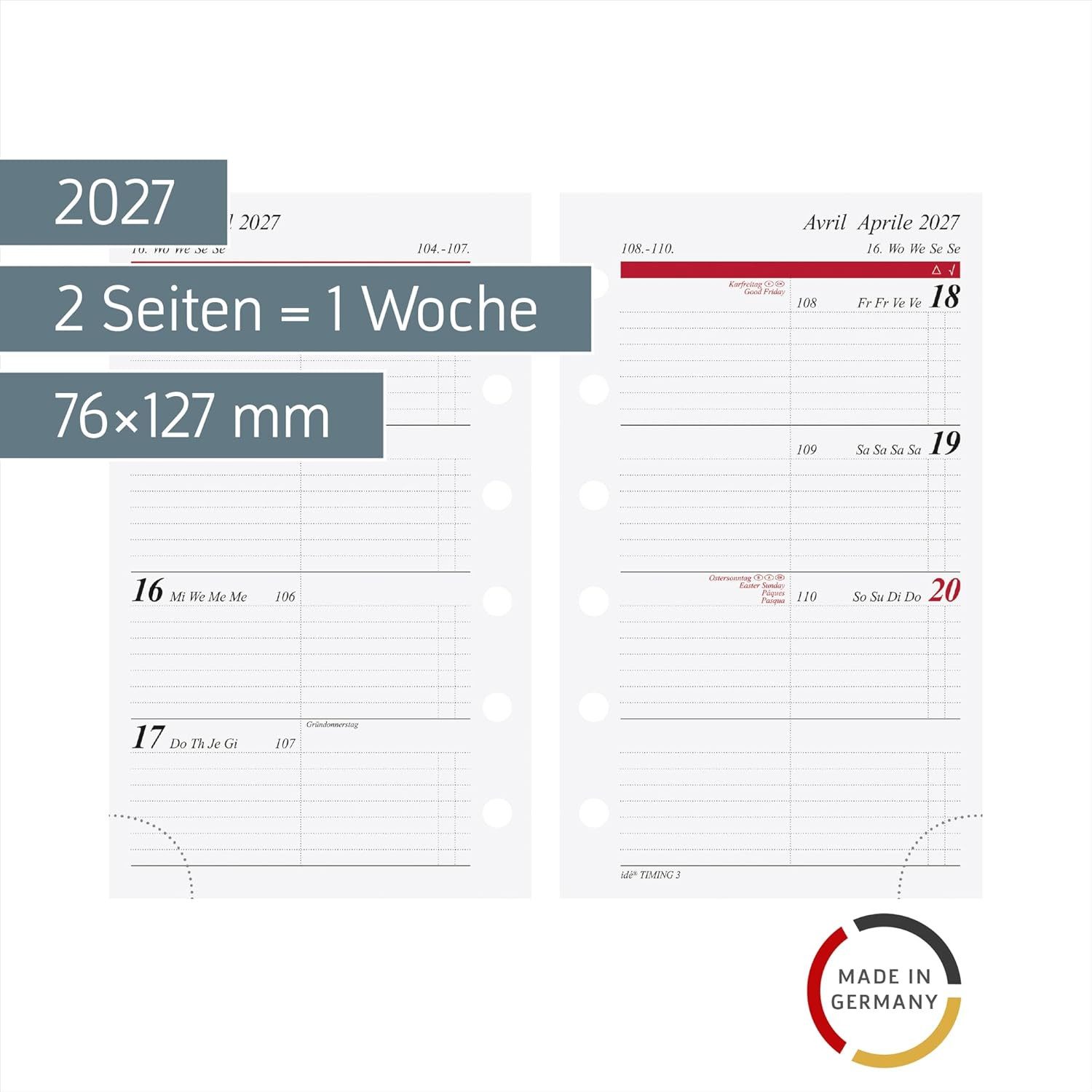 RIDO Monatskalender rido/idé Wochenkalendarium Timing 3 2027, A7 – Bild 2 von 2