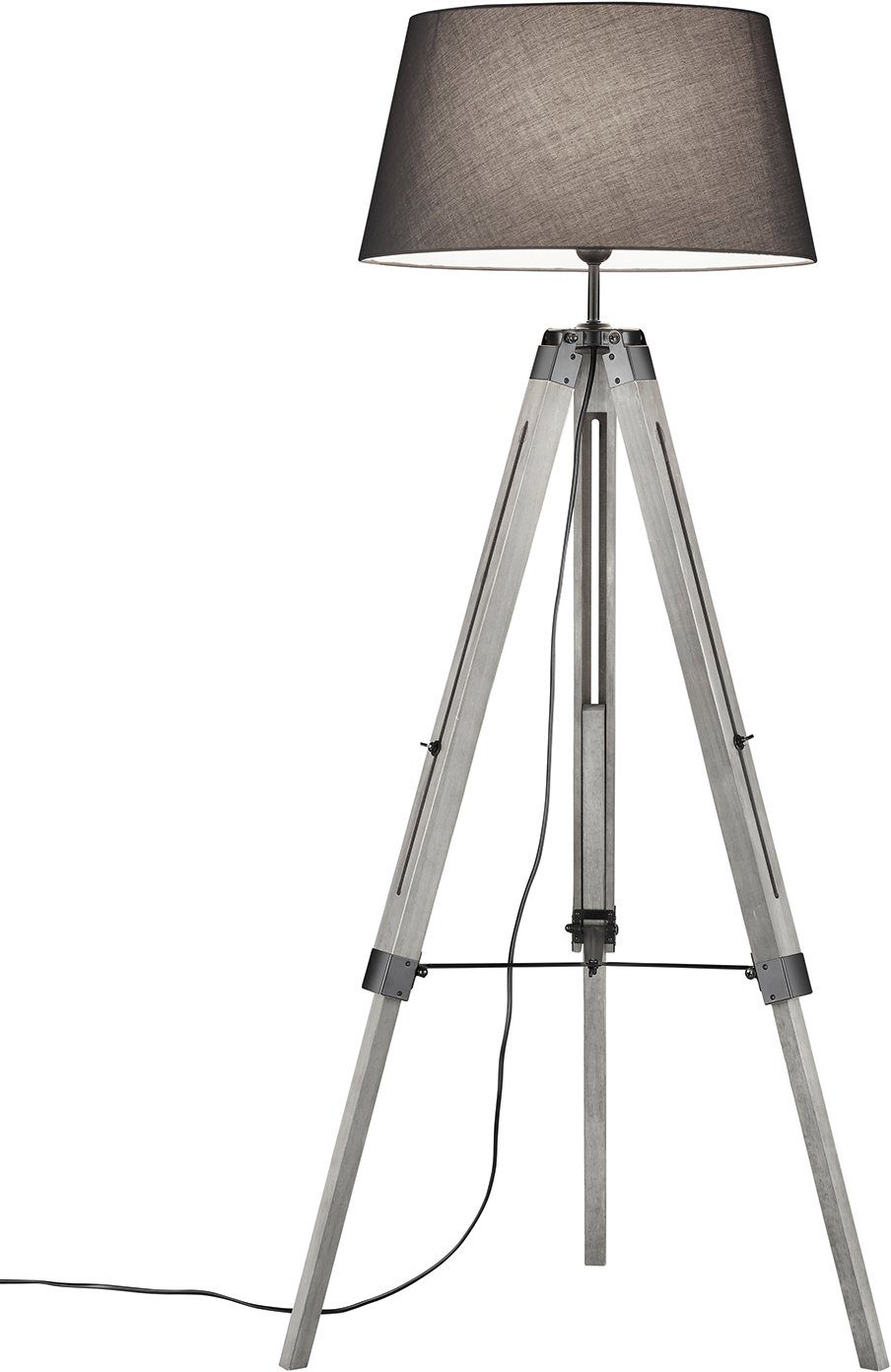 TRIO Leuchten Stehlampe Tripod, Leuchtmittel / Textilschirm cm 143 Höhenverstellbar mit Stehleuchte max. wechselbar, Warmweiß, bis
