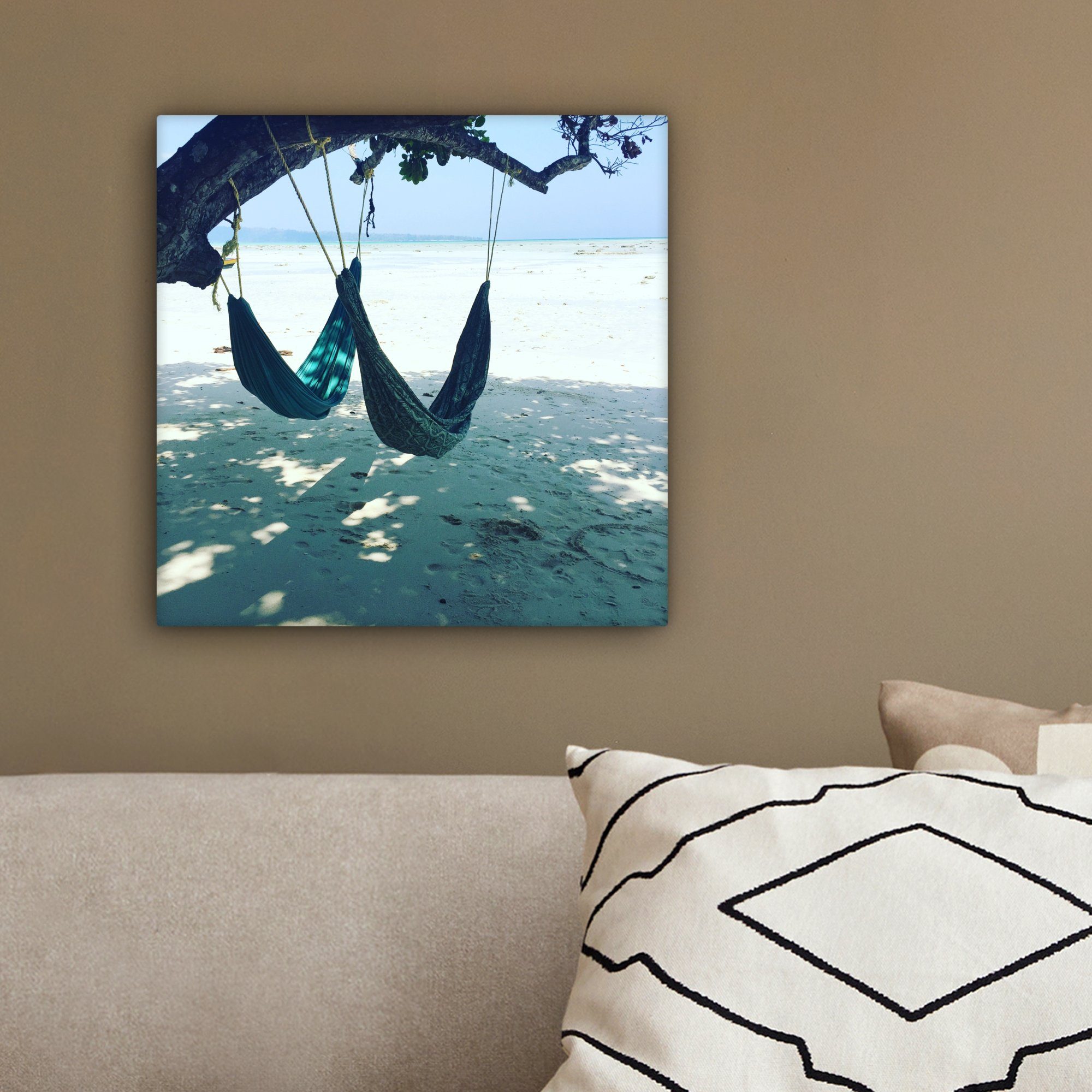 Strand für Bilder - Schlafzimmer, Leinwandbild OneMillionCanvasses® - cm Hängematte, 20x20 (1 Wohnzimmer St), Sand Leinwand
