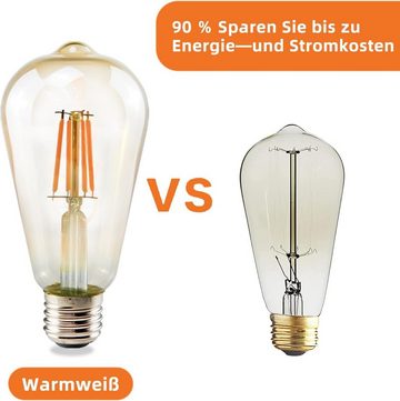 ZMH LED-Leuchtmittel E27 LED Lampe Glühbirne - Vintage Warmweiss Leuchtmittel Edison Birne, E27, 6 St., 2700k, 2700K Retro Beleuchtung Licht Gold Filament Glas