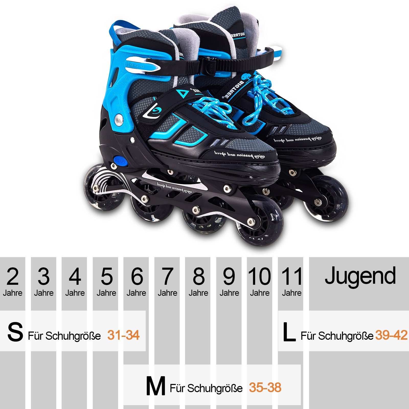 BIGTREE Inlineskates Inliner Skate,Größe verstellbar,mit leuchtenden Räder