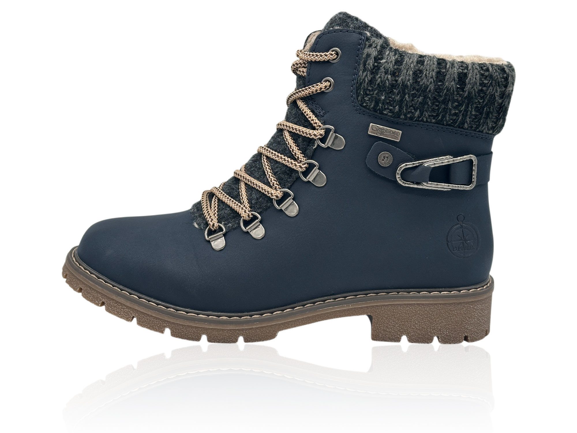 Nowaland Damen Winterboots mit Strickkragen und Profilsohle Westernstiefel Warm gefüttert mit dekorativer Bergsteiger-Schnürung