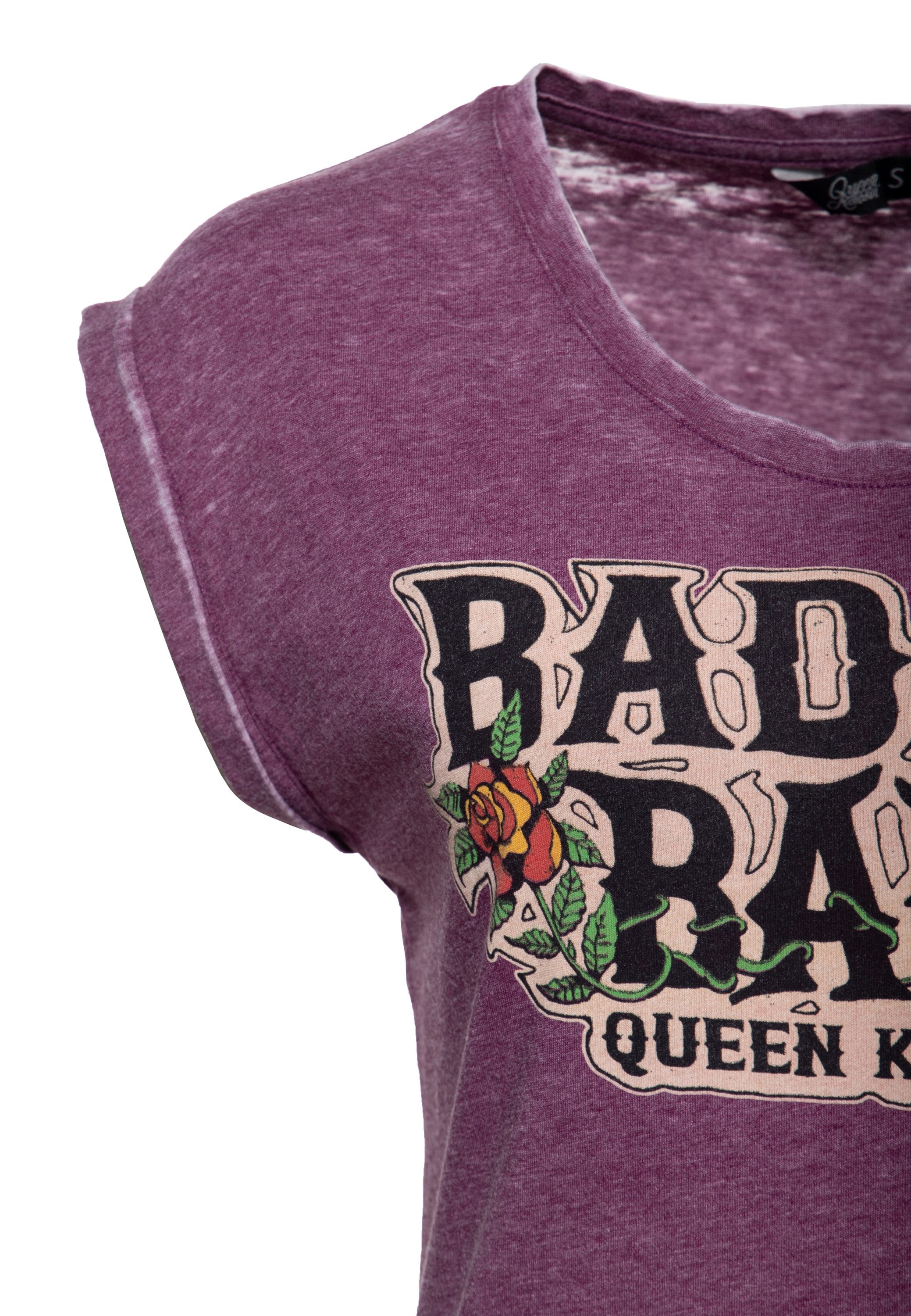 QueenKerosin Print-Shirt Bad Ass Babe (1-tlg) mit Roll-Up-Sleeves