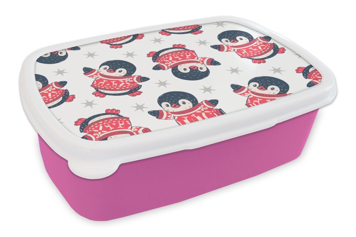 Brotdose Kunststoff, Lunchbox Mädchen, MuchoWow rosa Kunststoff Snackbox, (2-tlg), Brotbox Pinguin Kinder, - Sterne, für Erwachsene, - Muster