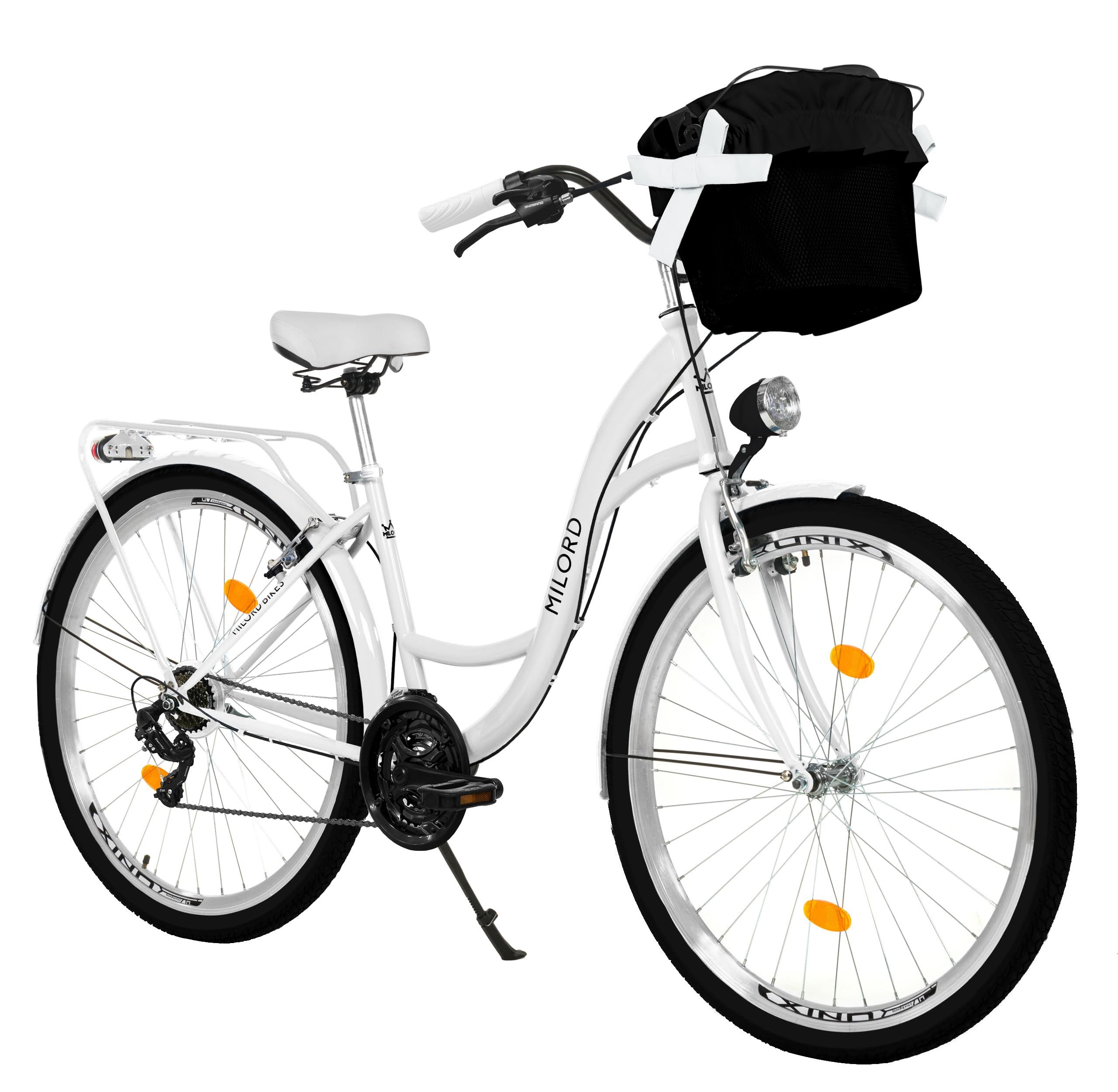 Milord Cityrad Damenfahrrad Citybike Mit Metallkorb Fahrrad, 26/28 Zoll, 21-Gang, 21 Gang, (Fahrradständer, Gepäckträger, Klingel, Korb, Kotflügel)