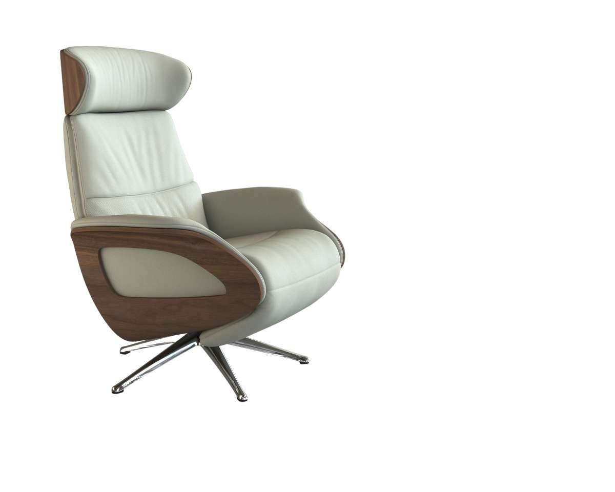 FLEXLUX Relaxsessel Clement elektrischer Funktionsessel, Größe M, Rücken & Fußteil elektrisch, Akku, Arml. Walnuss, Fuß Alu