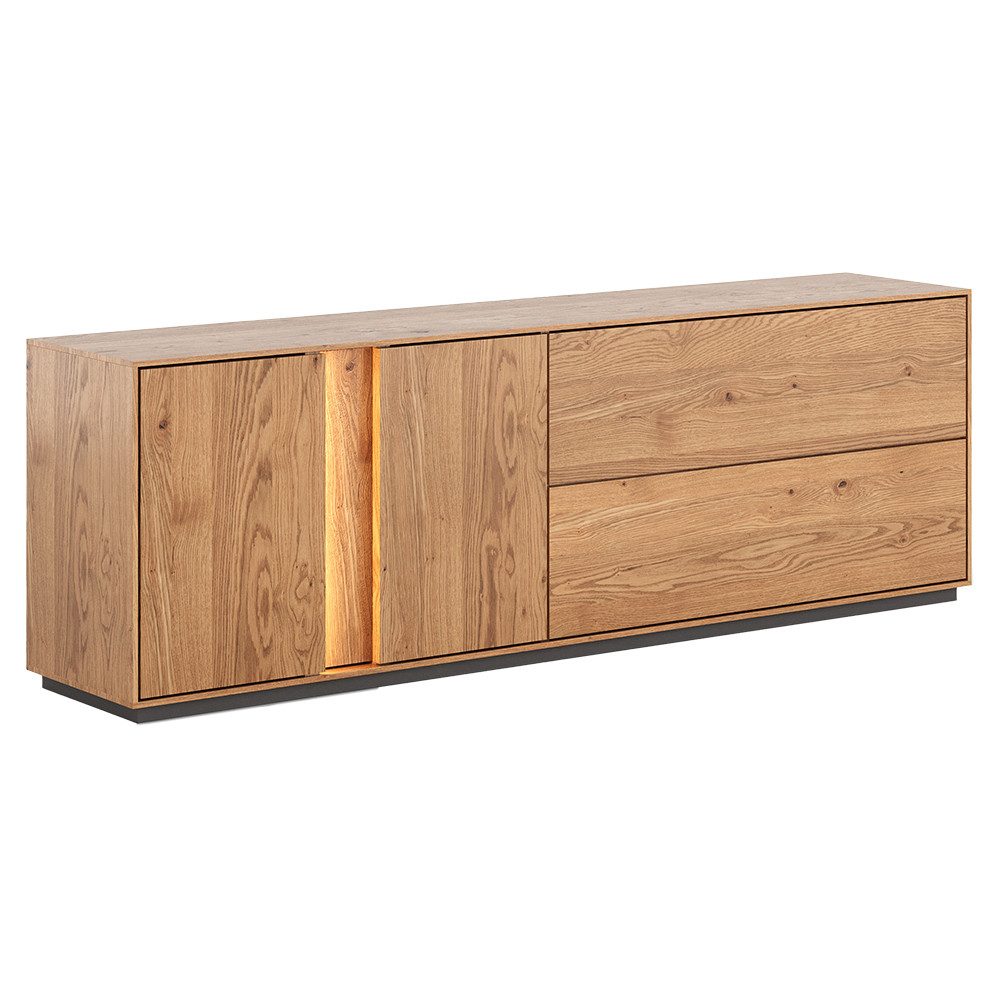 Lomadox Lowboard CARISOLO-163, 185 cm breit in Eiche massiv geölt, montiert, inkl. LED-Beleuchtung