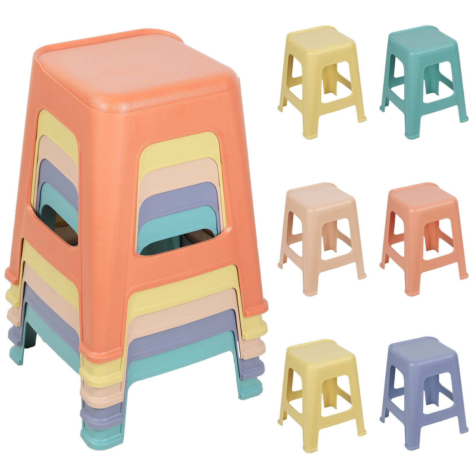 Rutaqian Hocker Kunststoffhocker Set 10er Pack, Stapelbarer Hocker Bunt, Plastikhocker (Kunststoffhocker Set 10er Pack), 159kg Belastbar, Sitzhocker ohne Lehne, Wasserfester Outdoor Hocker